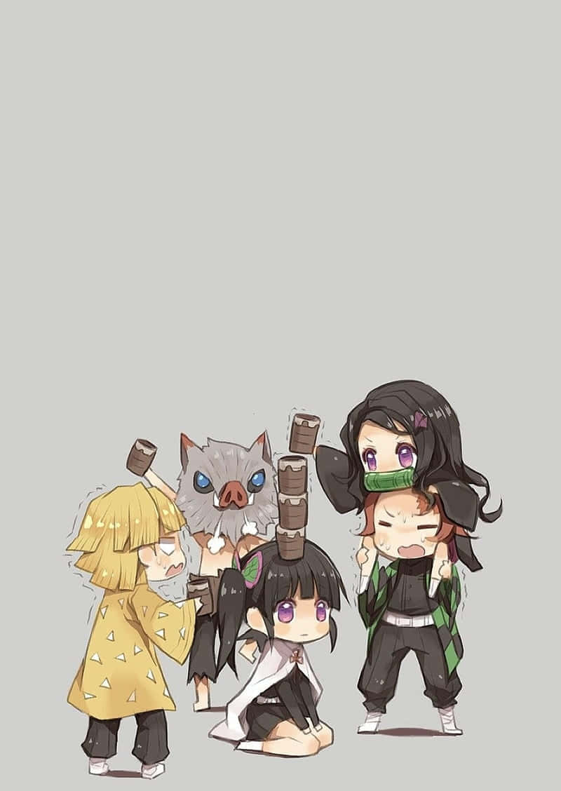 Demon Slayer, chibi art, bamboo hats, SD Phone Wallpaper