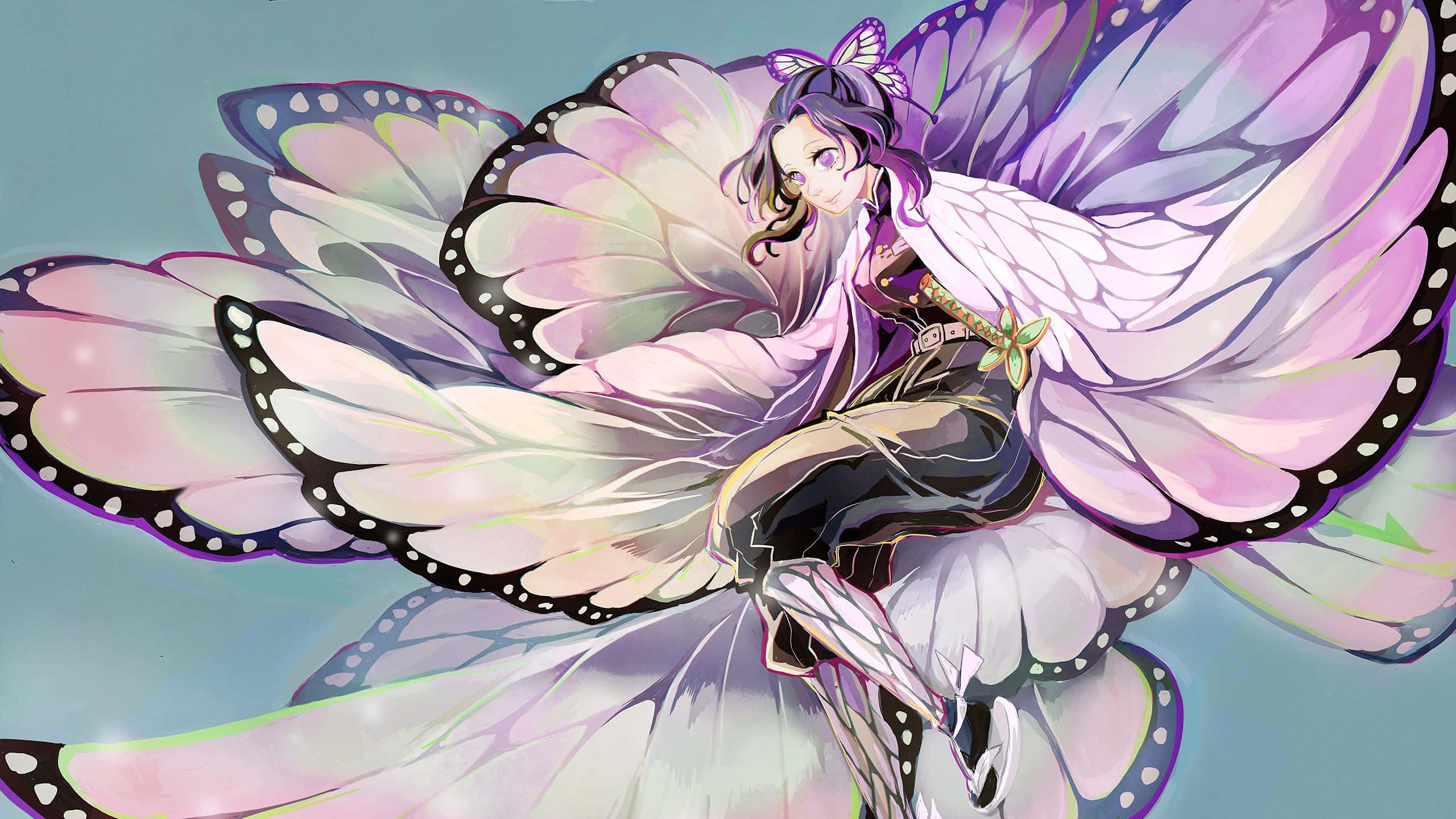 Demon Slayer, butterfly wings, purple hair, 2K Desktop Wallpaper