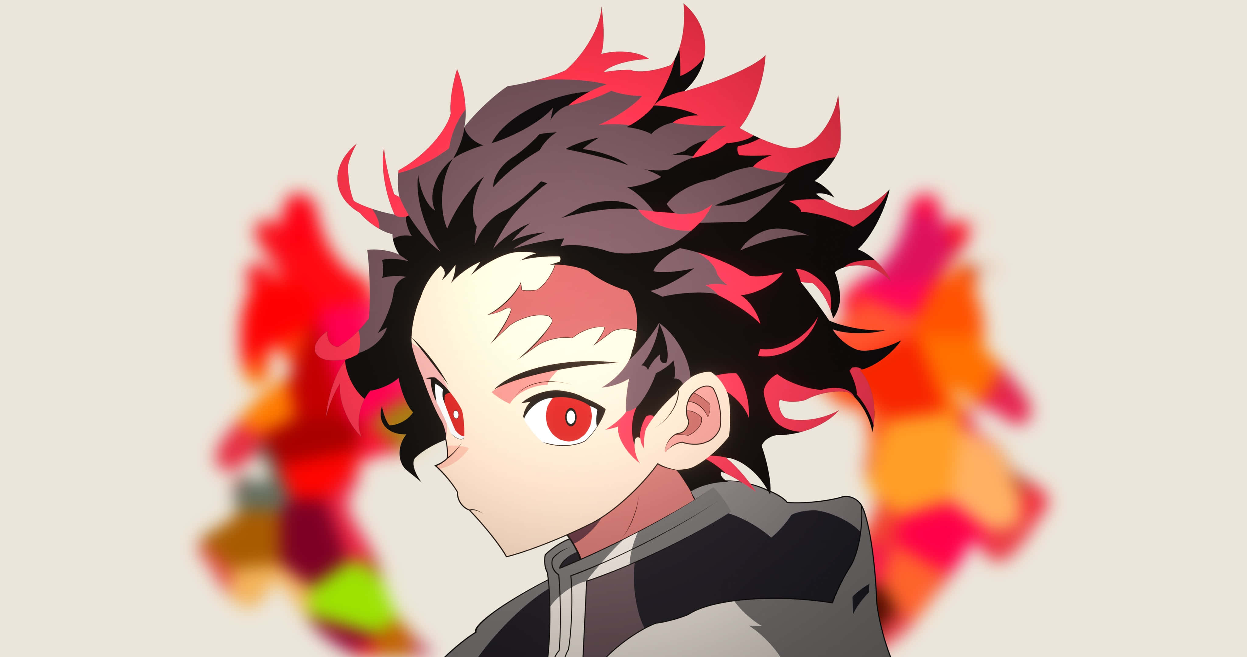 Demon Slayer, spiky black and red hair, red eyes, 4K Desktop Wallpaper