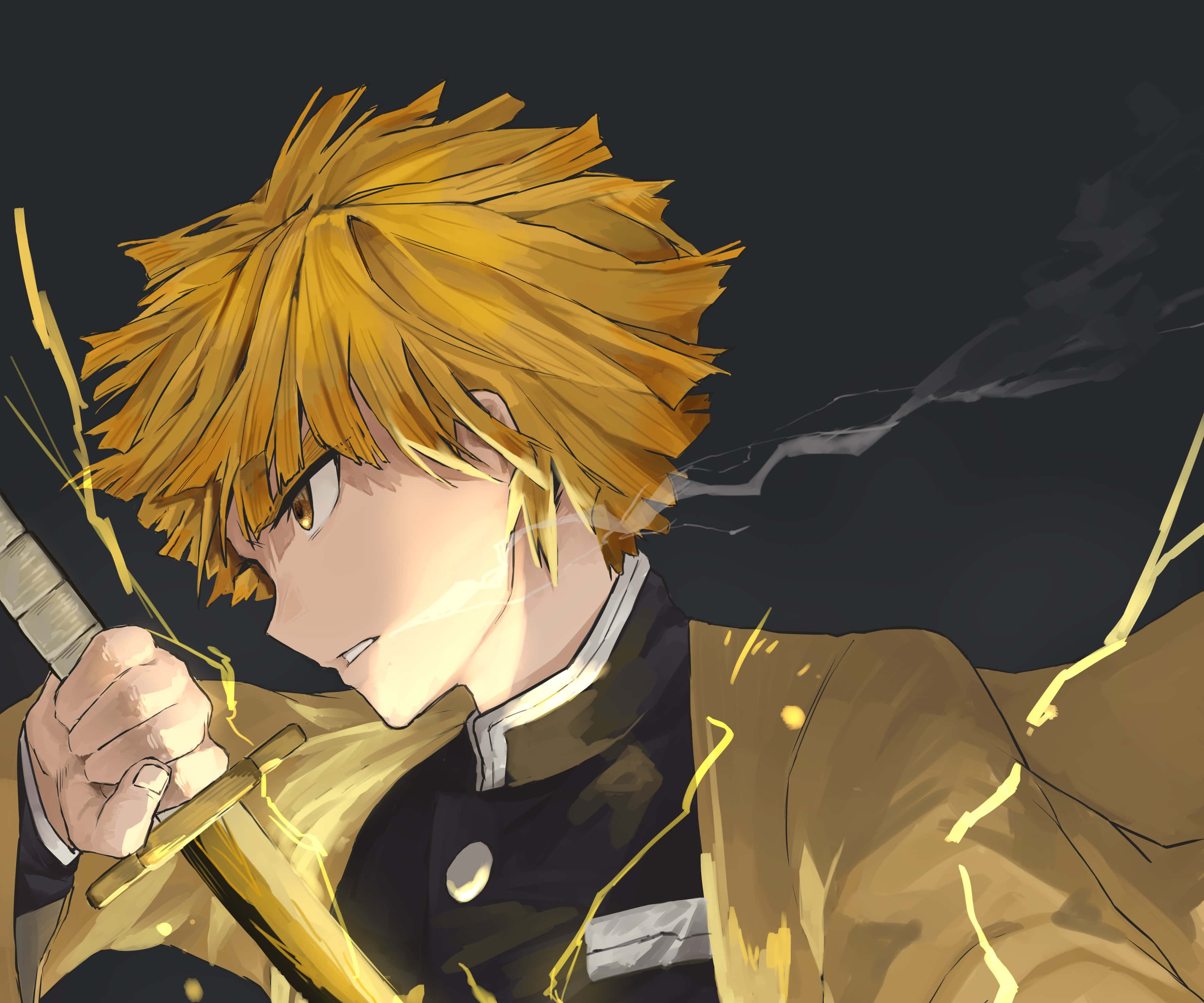 Demon Slayer, anime boy, spiky blonde hair, 2K Desktop Wallpaper