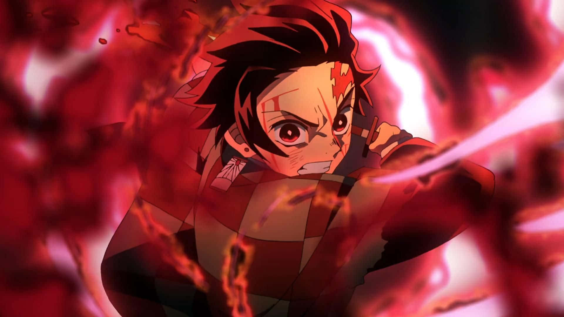 Demon Slayer Fight, red hair, glowing eyes, Full HD Desktop Wallpaper