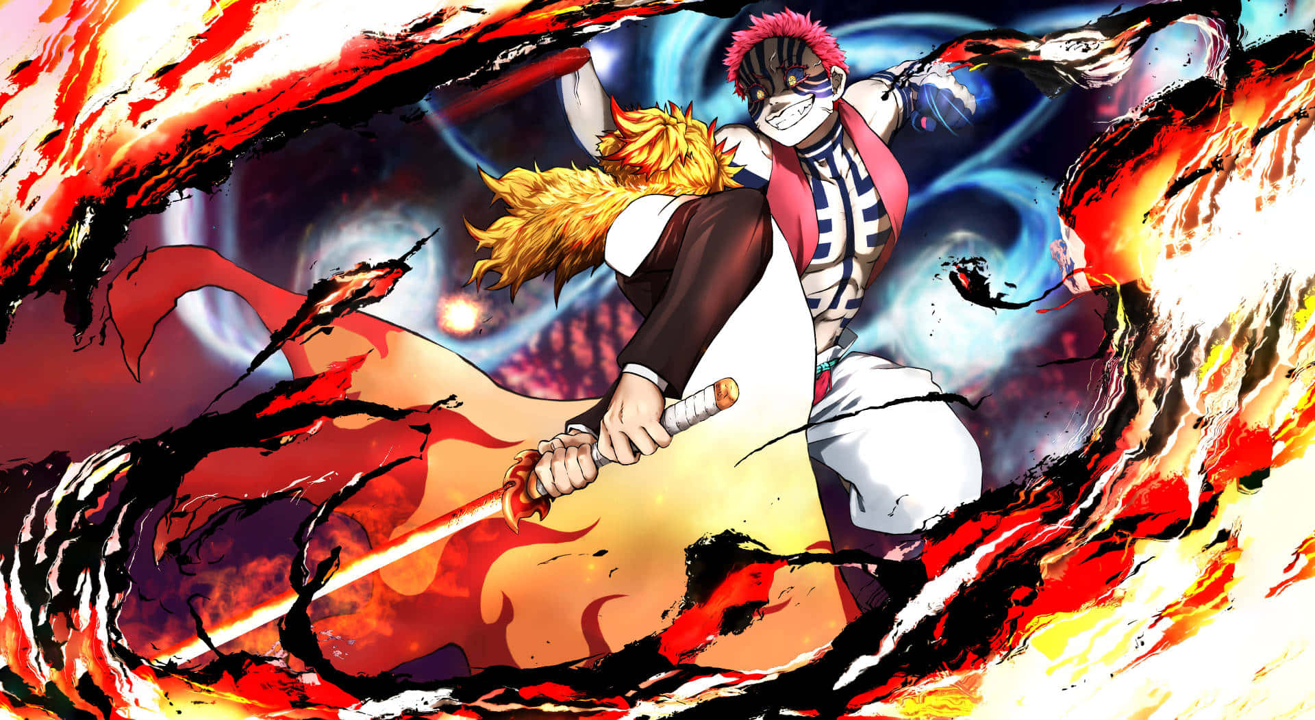 Demon Slayer, fiery anime warrior, glowing sword, Full HD Desktop Wallpaper