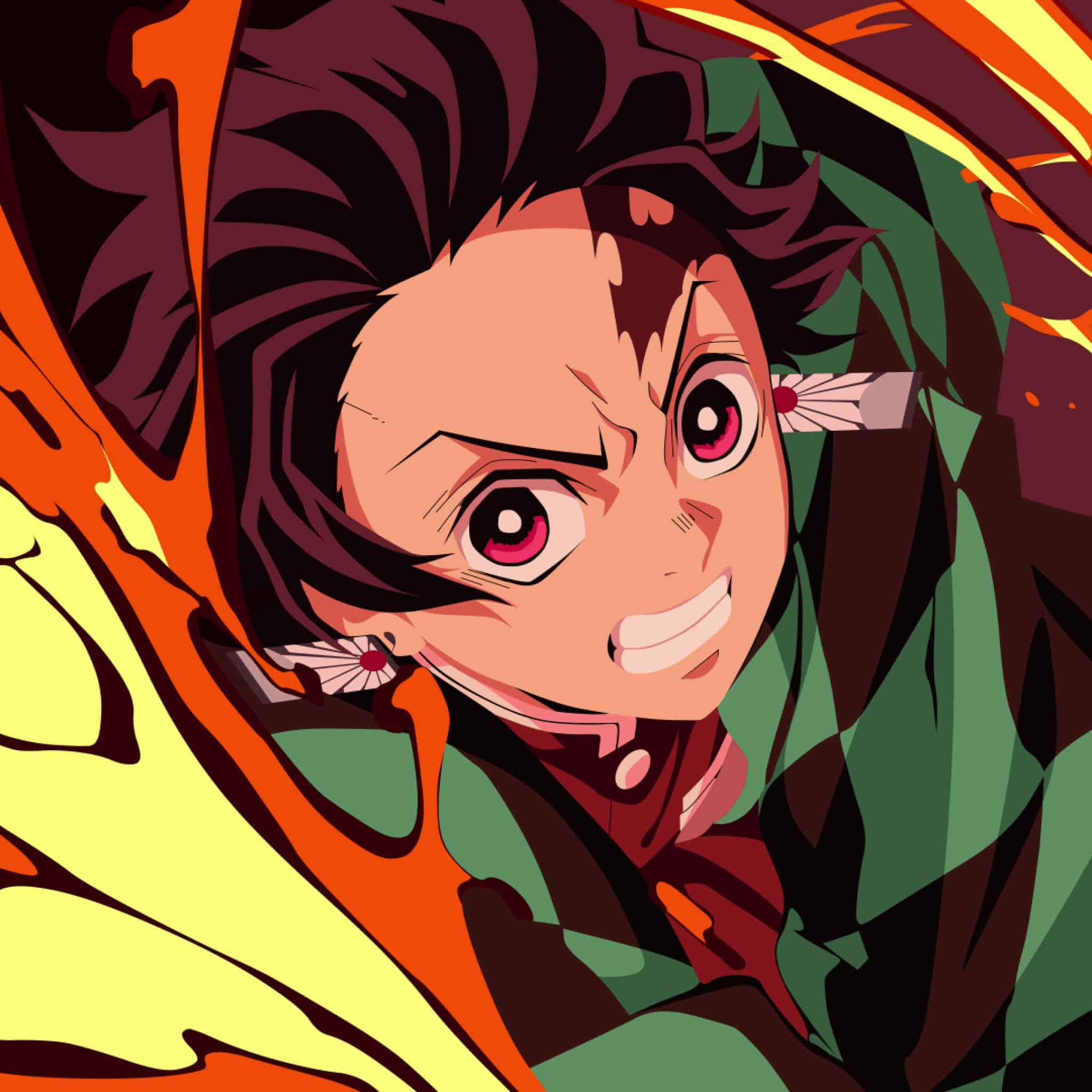 Demon Slayer Fight, pink eyes, dark hair, Full HD Desktop Wallpaper