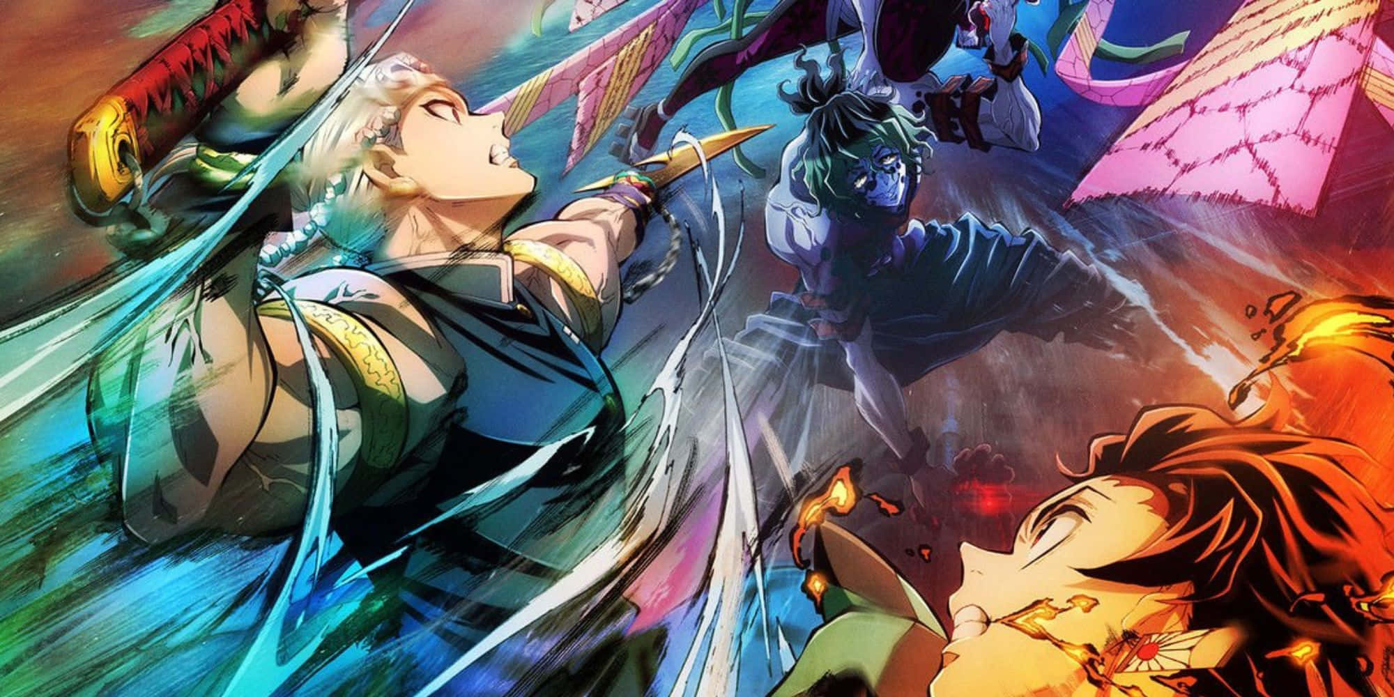 Demon Slayer Fight, anime warriors, vibrant battle, Full HD Desktop Wallpaper