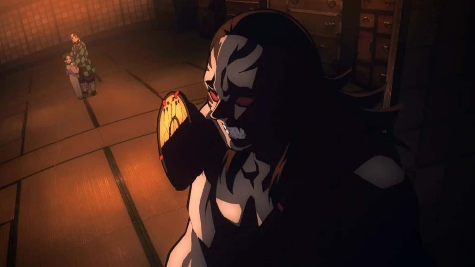 Demon Slayer Fight, red eyes, black and white mask, HD Desktop Wallpaper