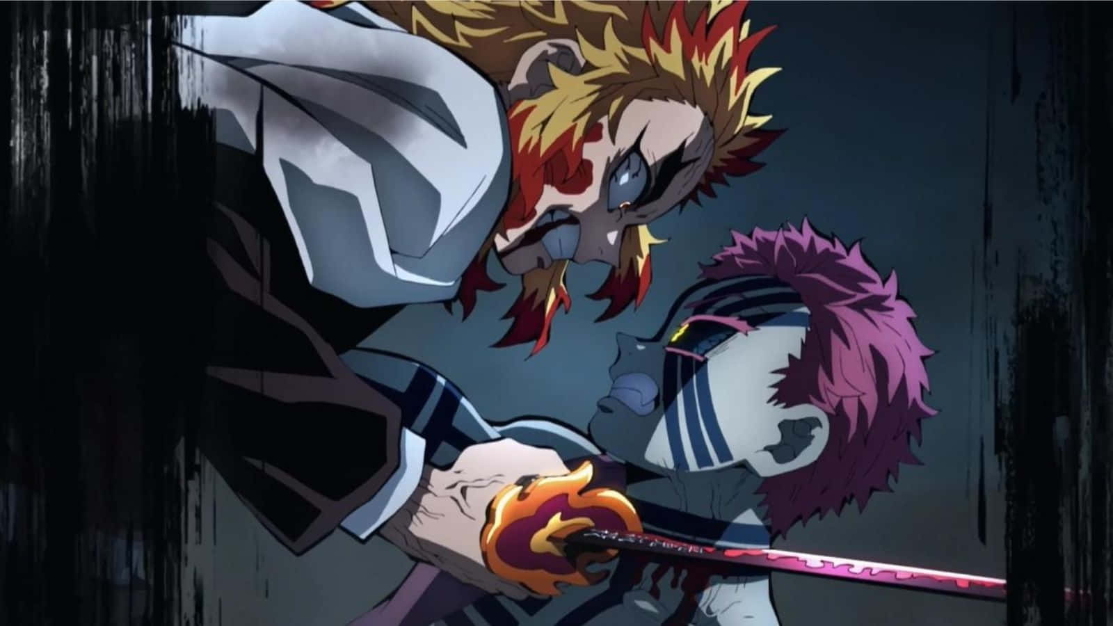 Demon Slayer Fight, anime warriors, dark gritty alley, HD Desktop Wallpaper