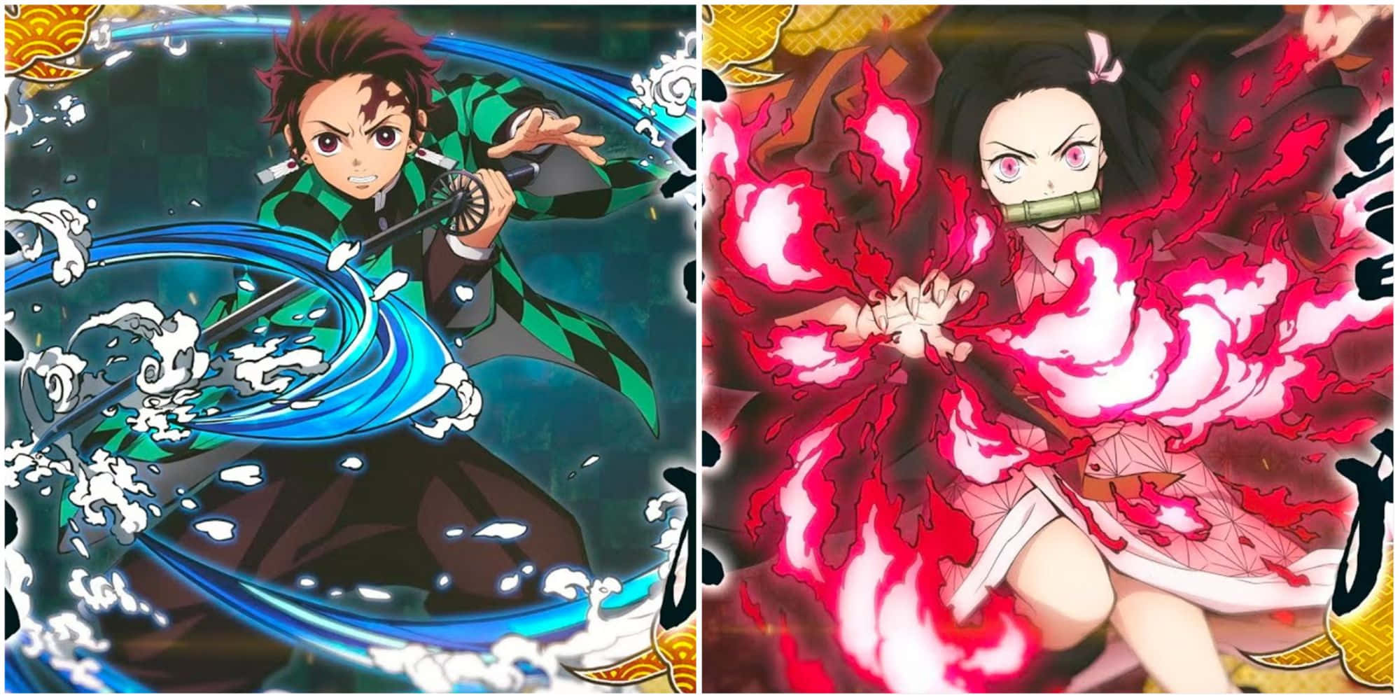 Demon Slayer Fight, blue water, red flame, Full HD Desktop Wallpaper