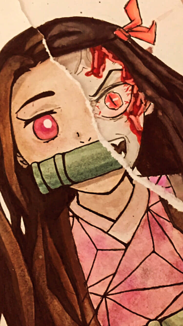 Demon Slayer, half demon, red eyes, HD Phone Wallpaper