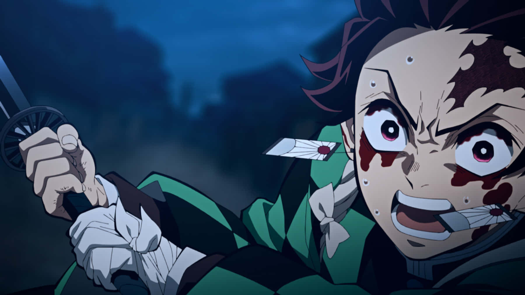 Demon Slayer Fight, anime warrior, bloodied face, HD Desktop Wallpaper