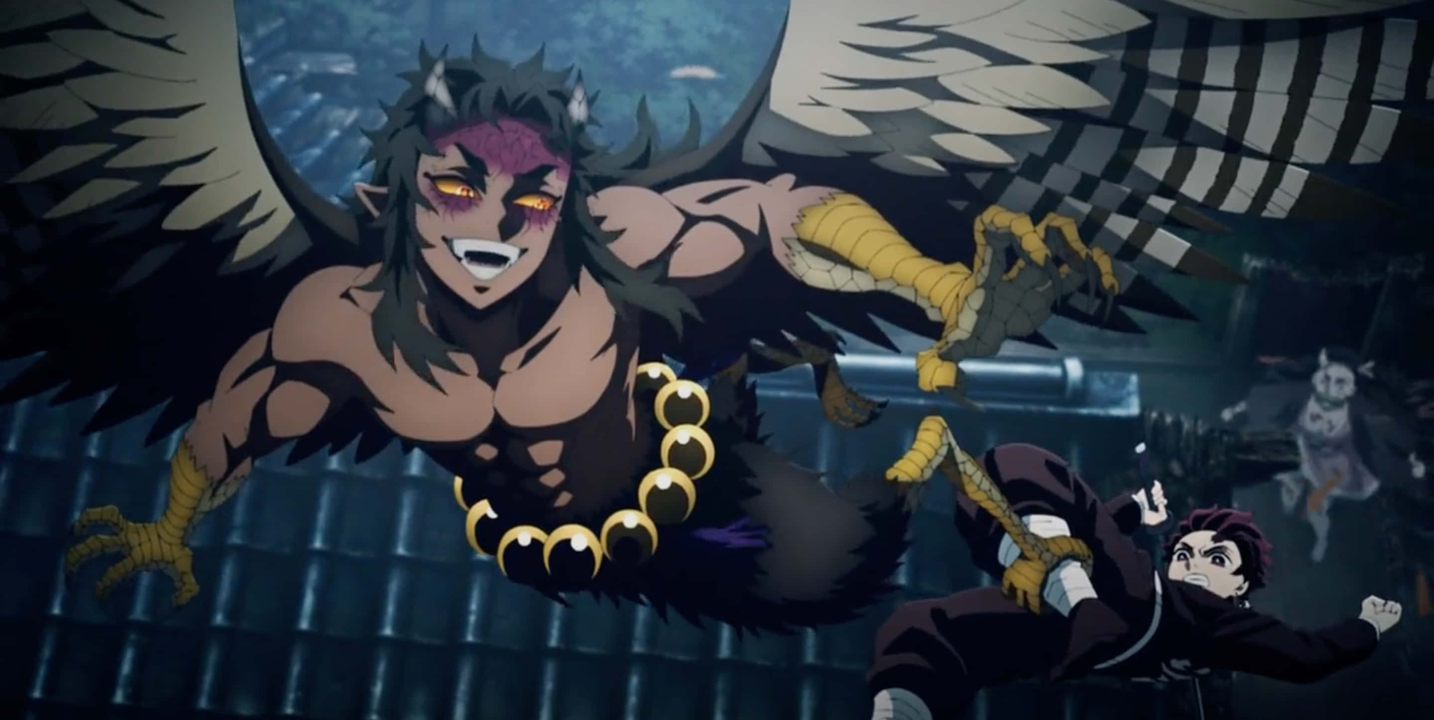 Demon Slayer, half-demon, demonic bird-like creature, 2K Desktop Wallpaper