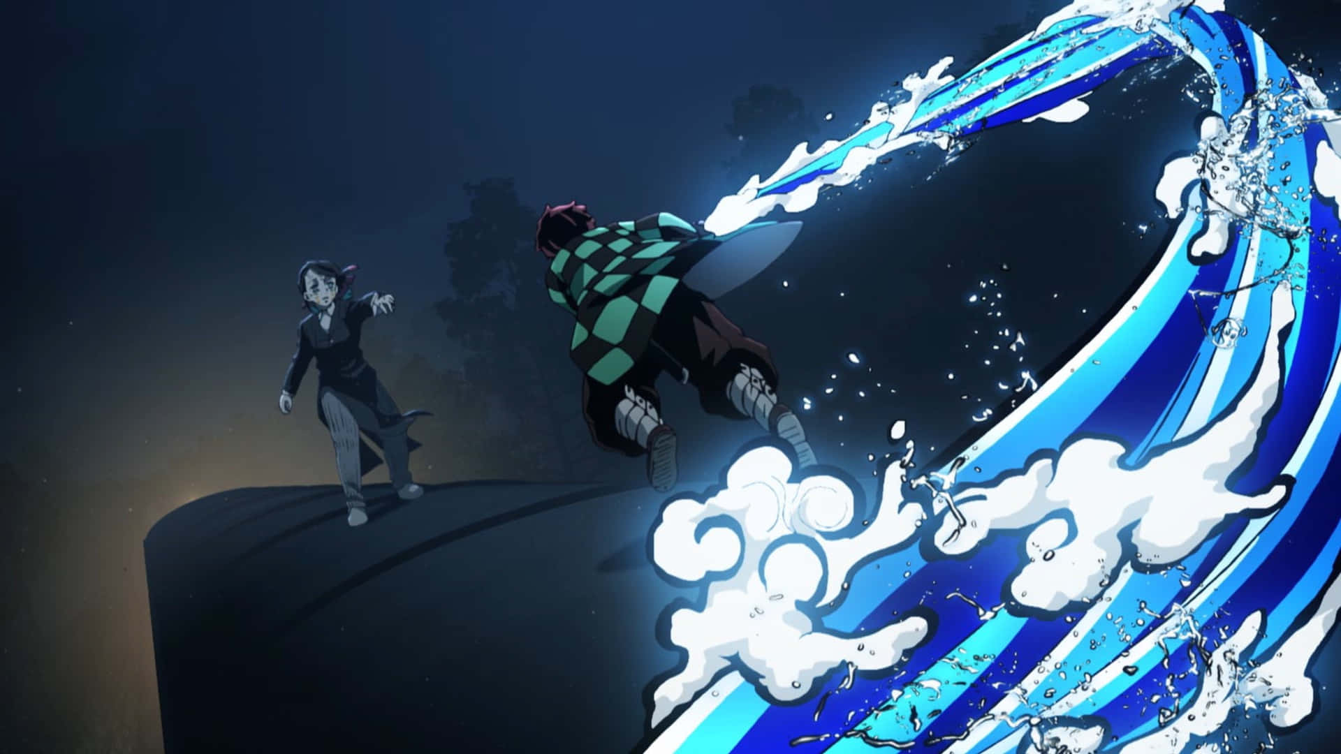 Demon Slayer, anime warrior, blue water wave attack, Full HD Desktop Wallpaper