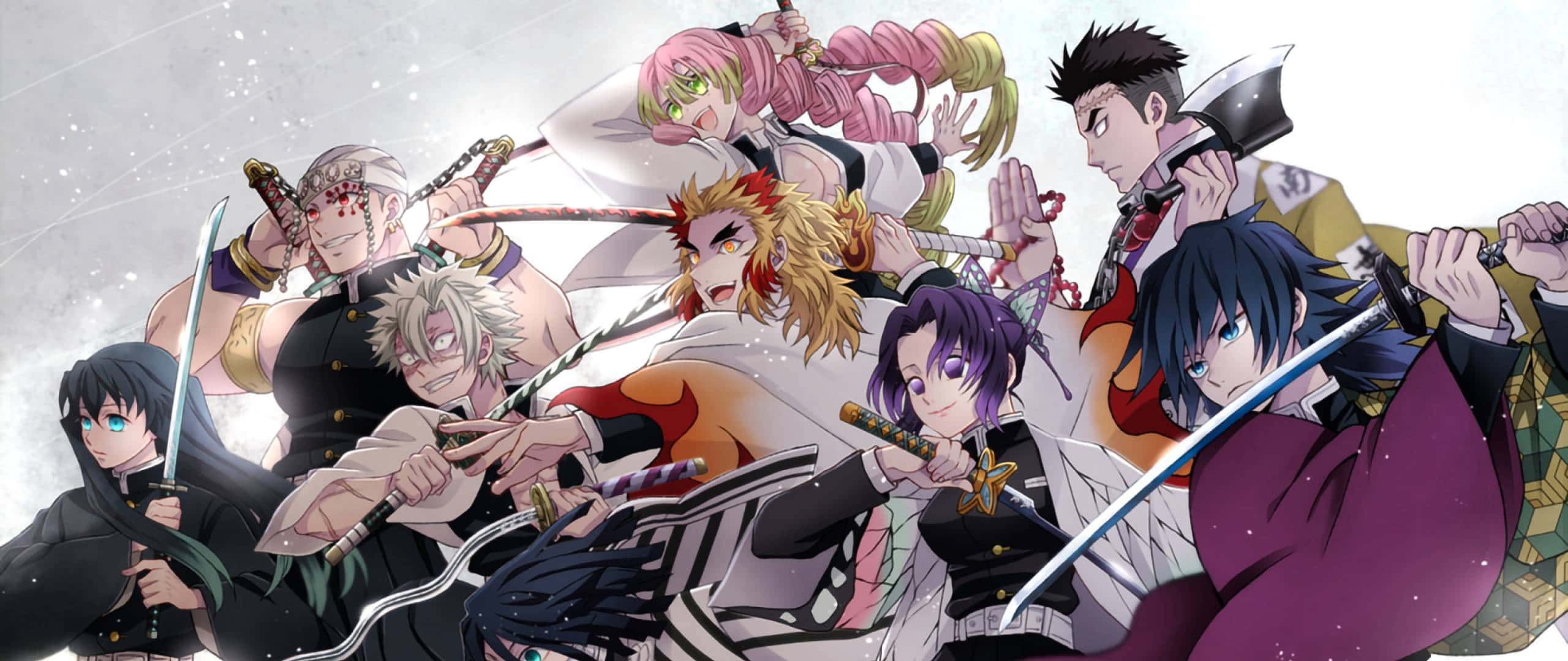 Demon Slayer Group, anime characters, swords, 2K Desktop Wallpaper
