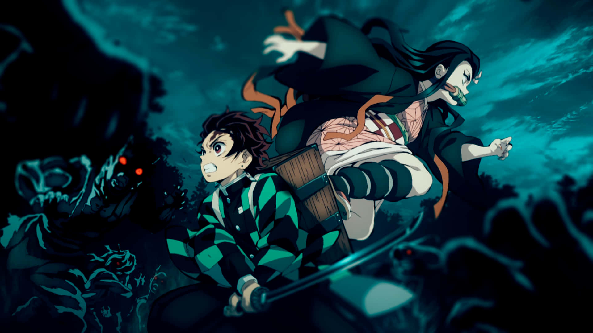 Demon Slayer Group, anime warriors, demonic foes, Full HD Desktop Wallpaper