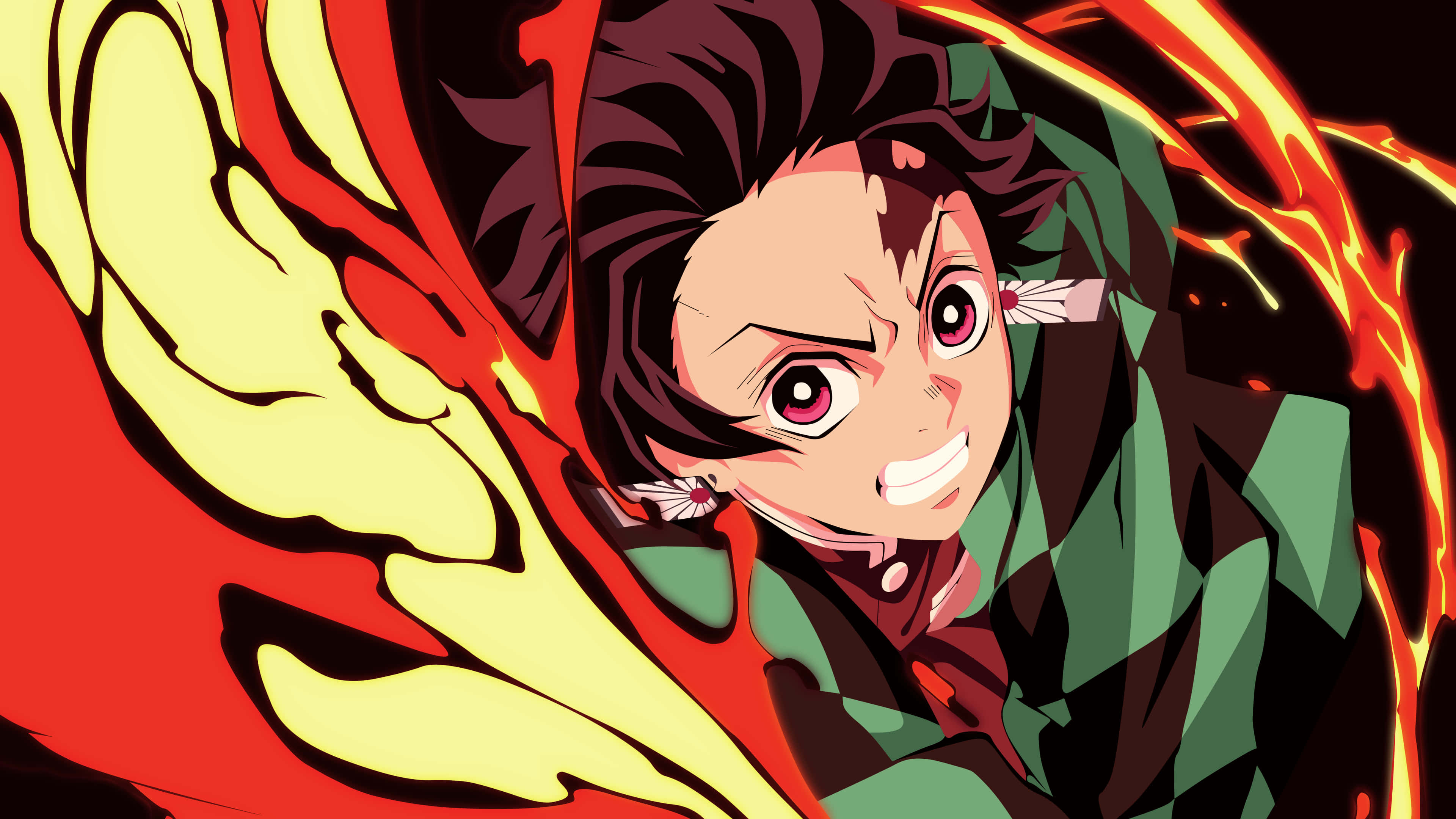 Demon Slayer Group, fiery red, yellow energy, 4K Desktop Wallpaper