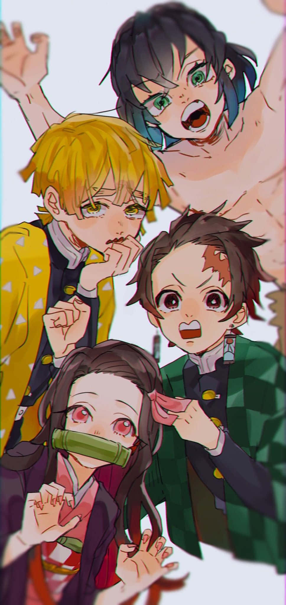 Demon Slayer Group, anime characters, expressive faces, Full HD Phone Wallpaper