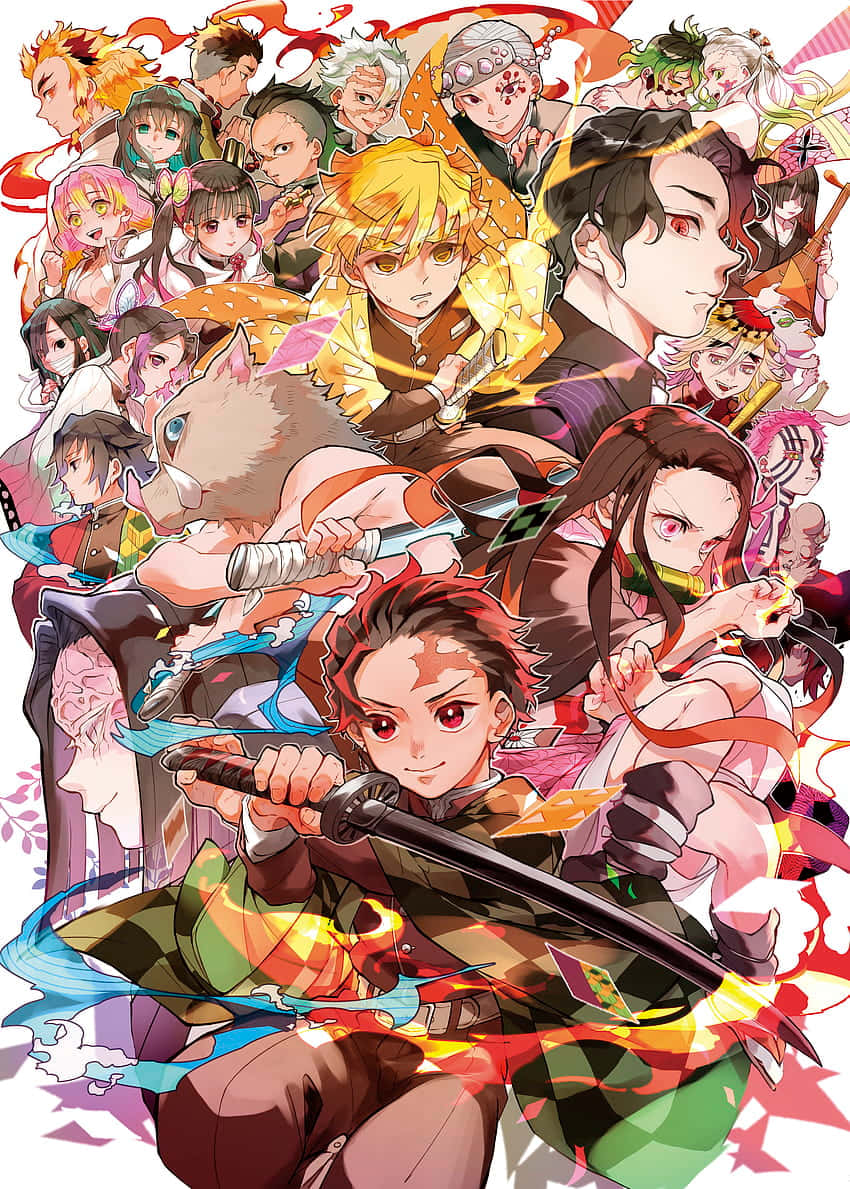 Demon Slayer, anime collage, dozens of characters from Demon Slayer, SD Phone Wallpaper