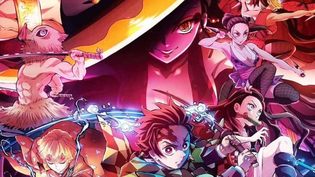 Demon Slayer Group, anime characters, swords, SD Desktop Wallpaper