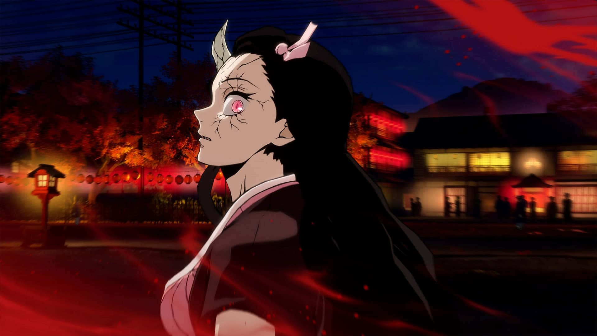 Demon Slayer Characters, red eye, horns, Full HD Desktop Wallpaper