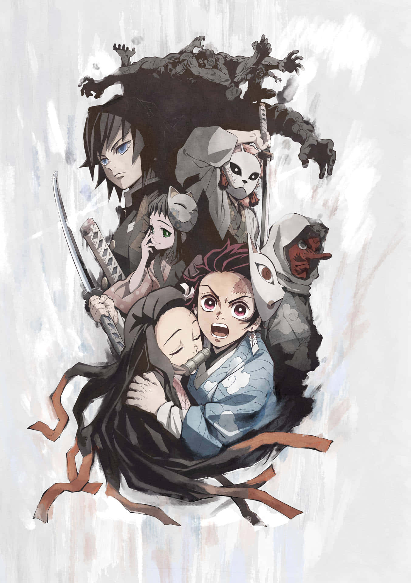 Demon Slayer, Demon Slayer characters, combat poses, Full HD Phone Wallpaper