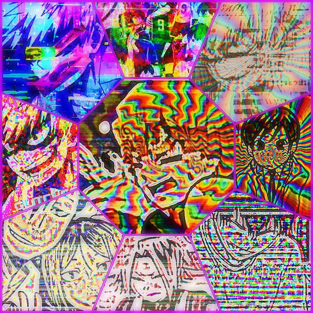 Glitchcore, Demon Slayer, psychedelic mosaic, SD Desktop Wallpaper