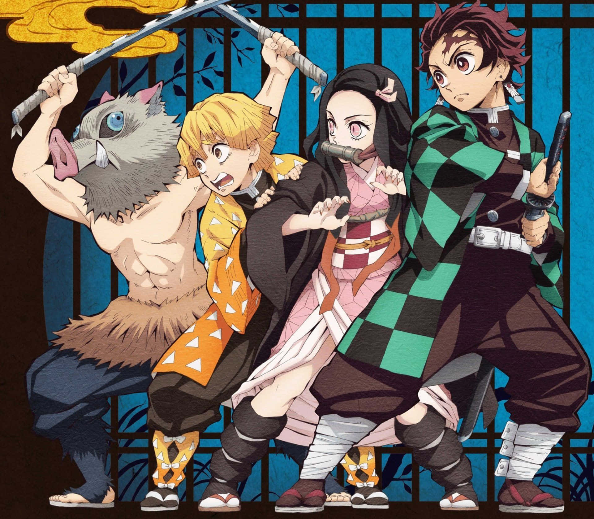 Demon Slayer, anime warriors, traditional Japanese attire, Full HD Desktop Wallpaper