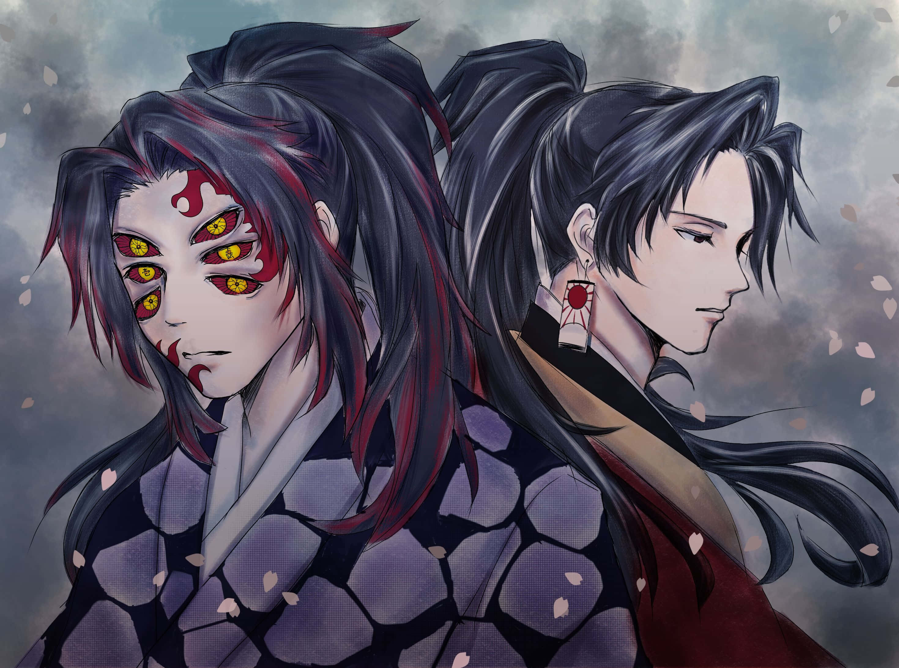 Demon Slayer, red eye makeup, red earring, 2K Desktop Wallpaper