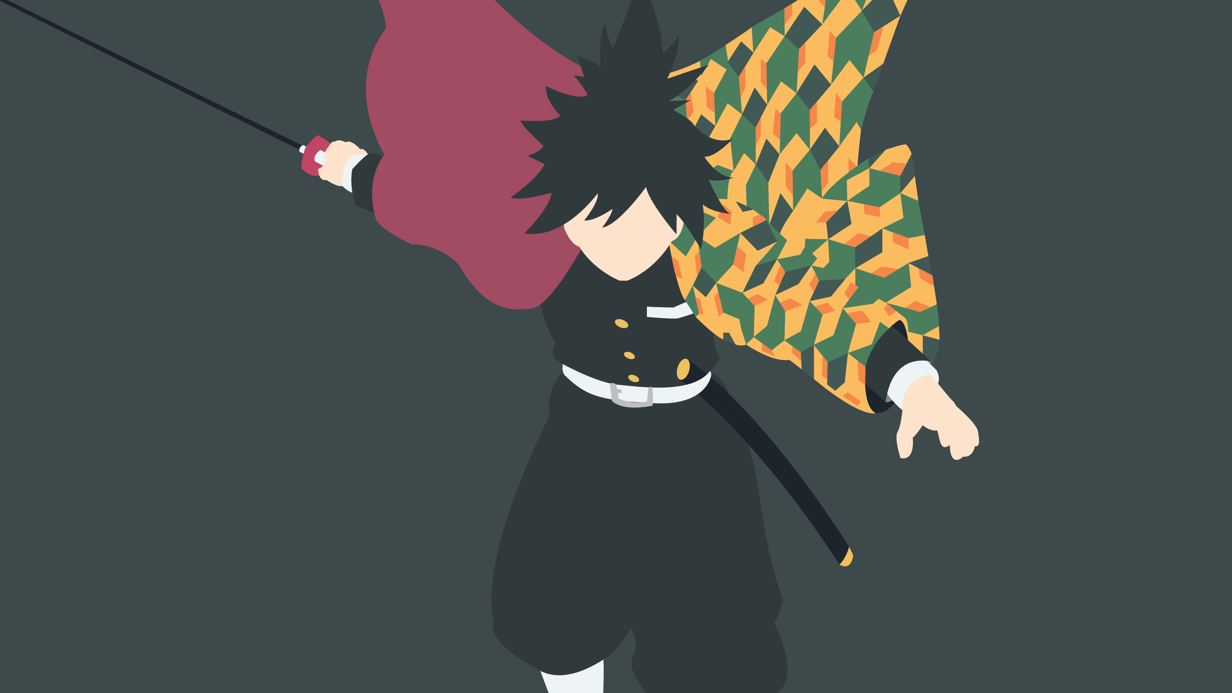 Demon Slayer, spiky black hair, colorful geometric kimono, 4K Desktop Wallpaper