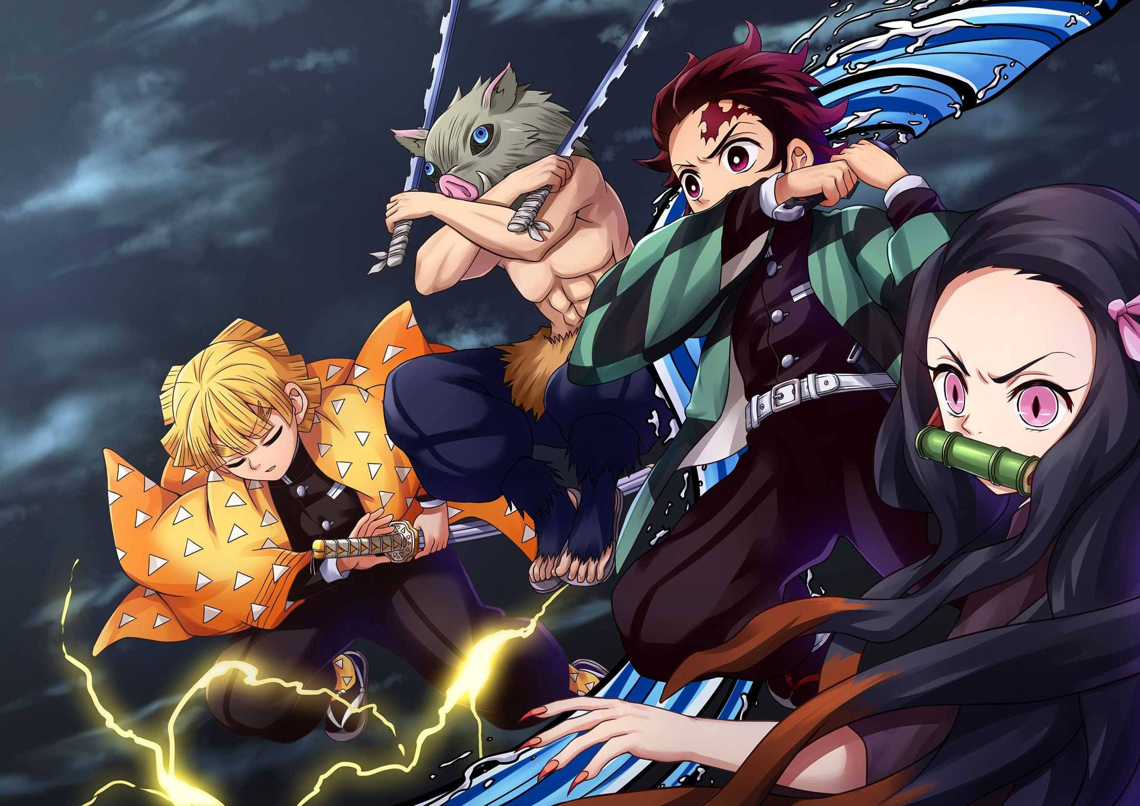 Demon Slayer, Inosuke, stormy sky, Full HD Desktop Wallpaper