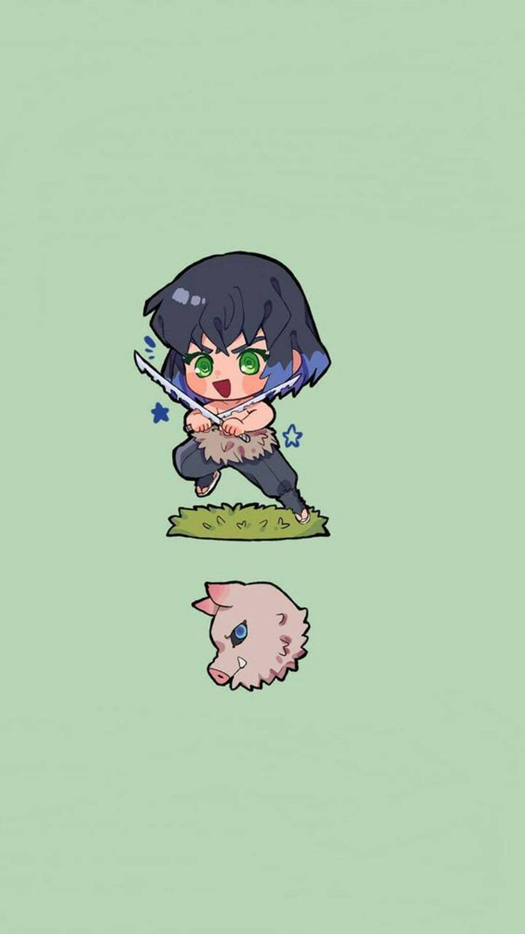 Demon Slayer, Inosuke, chibi form, Full HD Phone Wallpaper