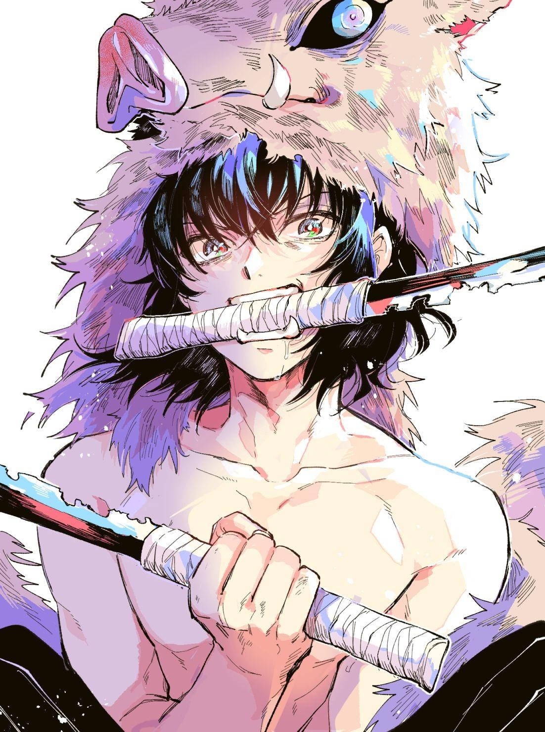 Demon Slayer, Inosuke, blue hair, HD Phone Wallpaper