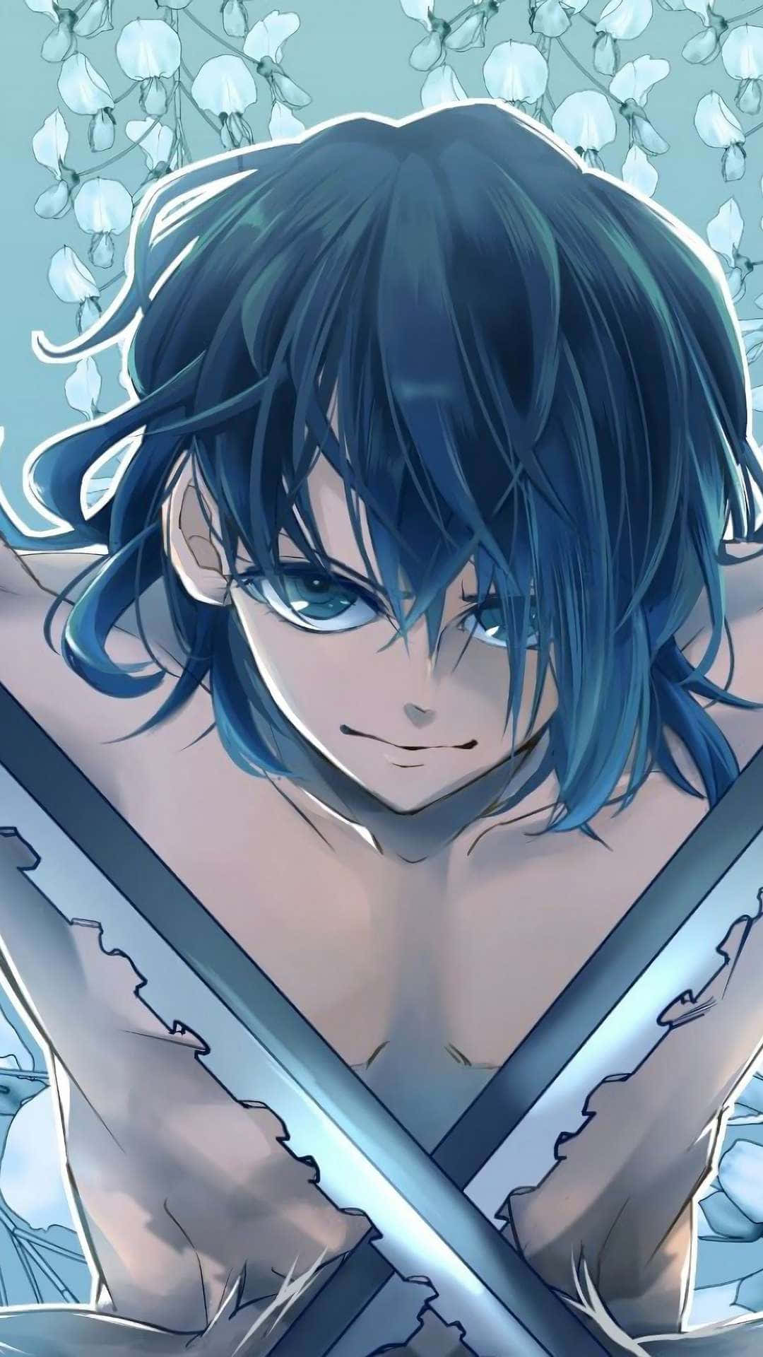 Inosuke, blue-haired, intense eyes, Full HD Phone Wallpaper