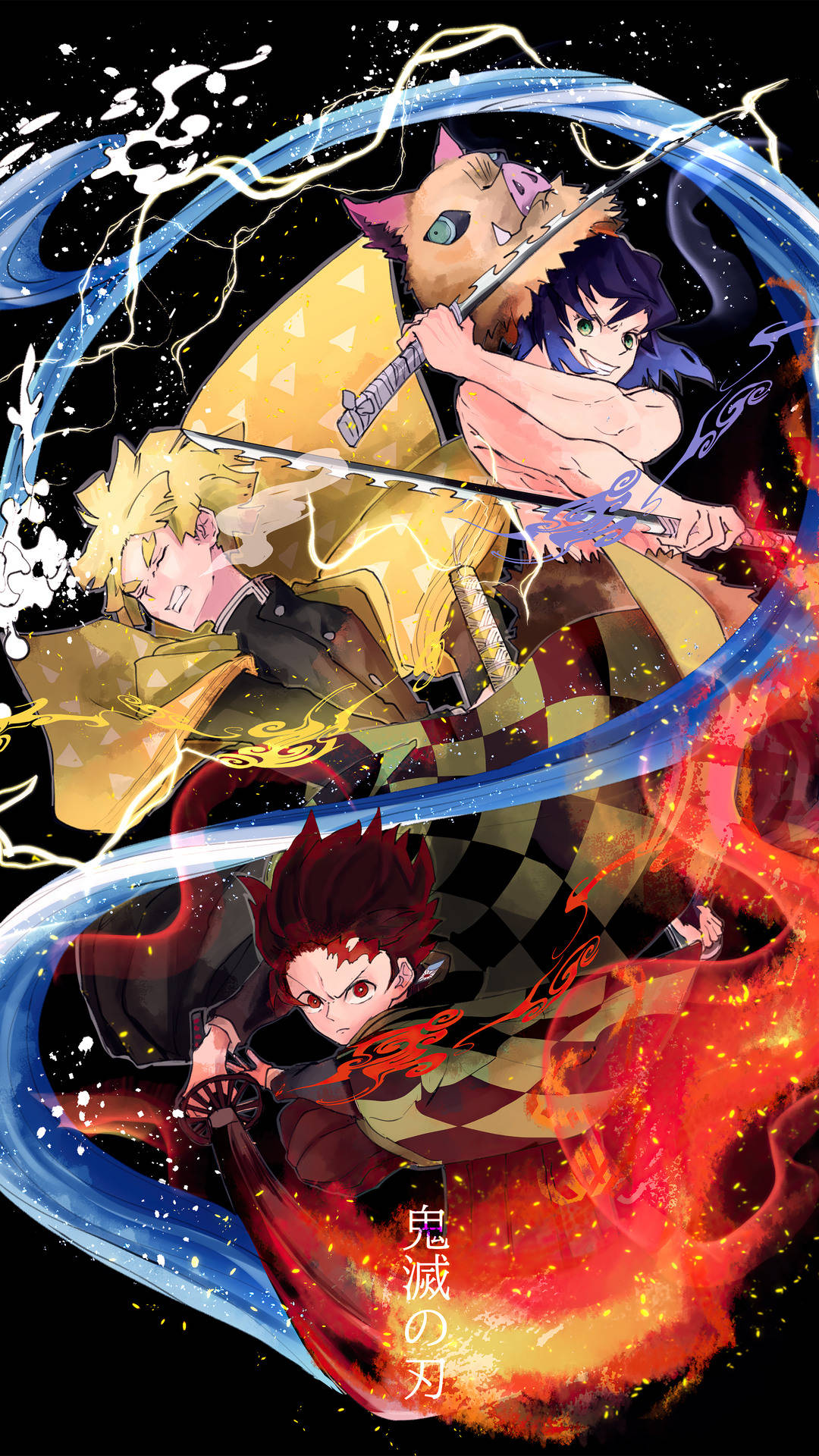 Demon Slayer, Inosuke, blue energy, Full HD Phone Wallpaper