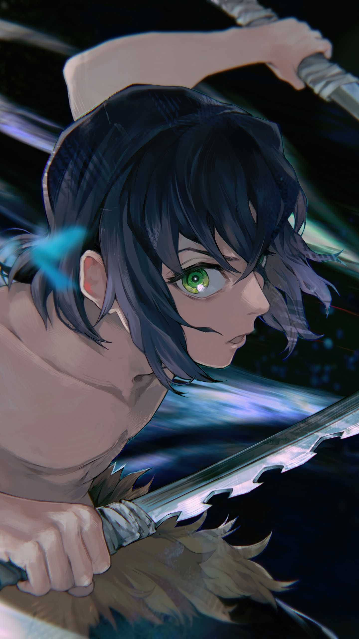 Demon Slayer, Inosuke, green eyes, 2K Phone Wallpaper