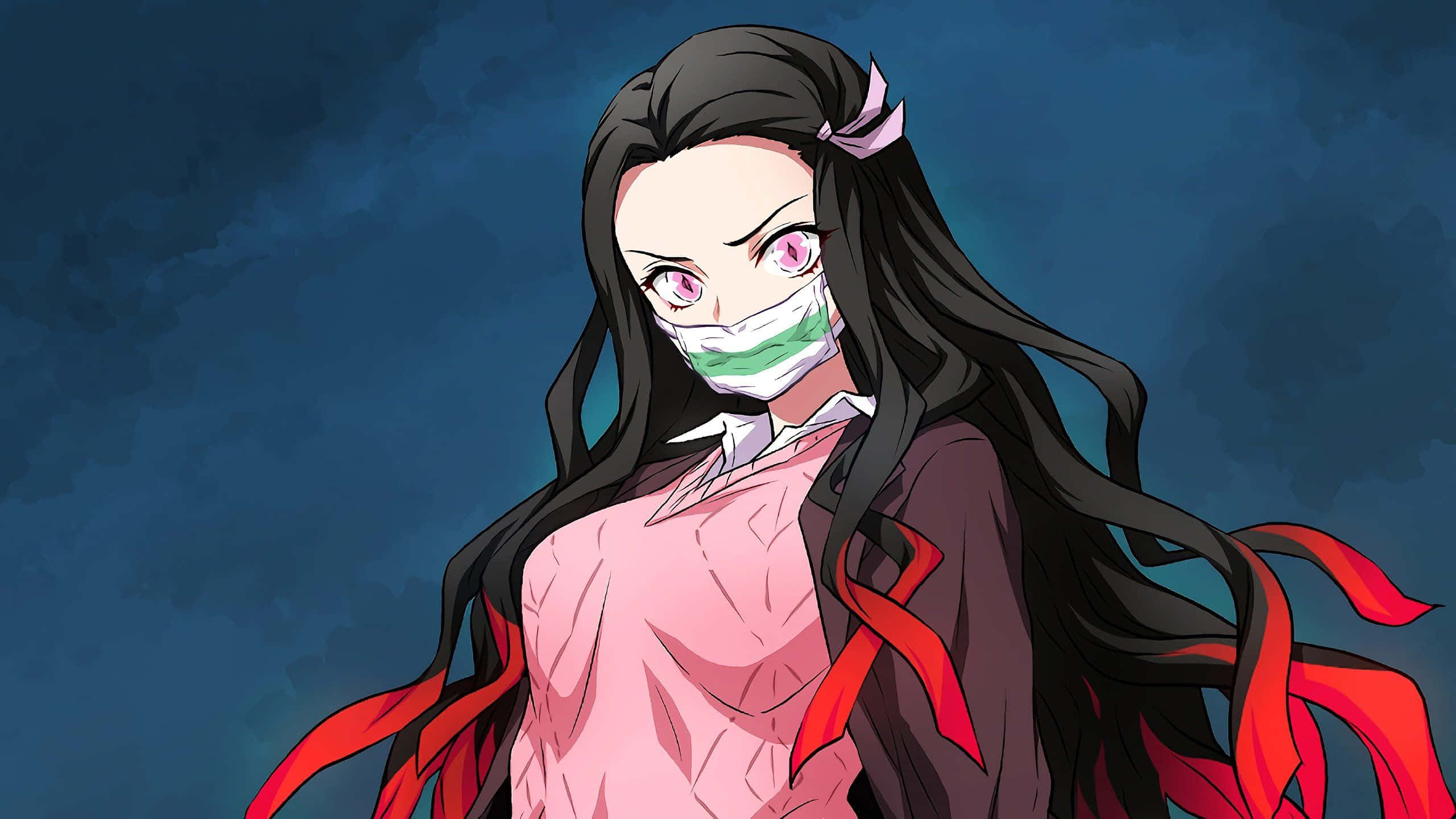 Demon Slayer iPad, anime girl, long black hair, 2K Desktop Wallpaper