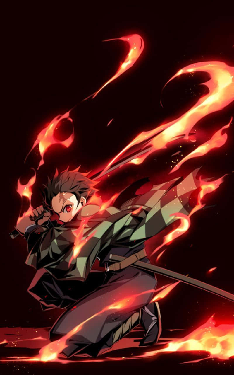 Demon Slayer, iPad, fiery anime warrior, HD Phone Wallpaper