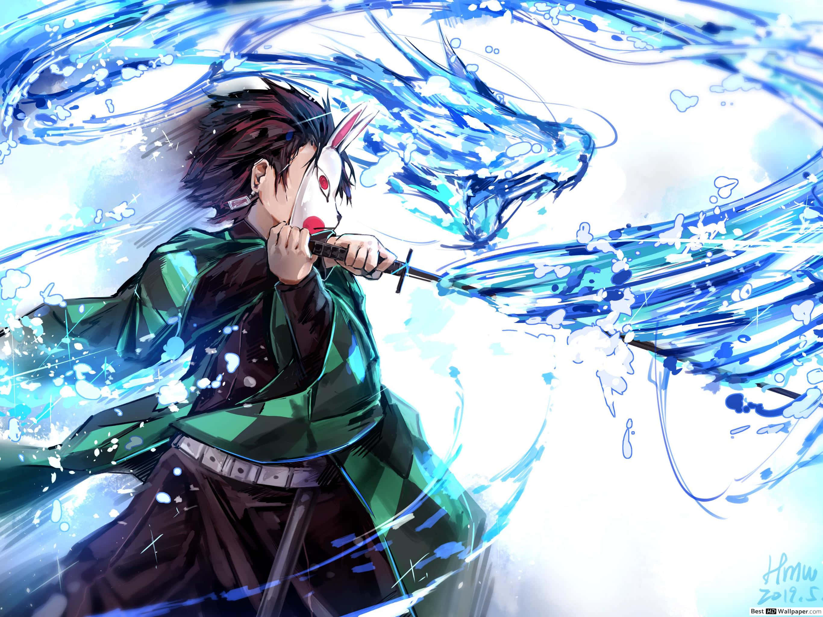 Demon Slayer, iPad, masked anime warrior, 2K Desktop Wallpaper