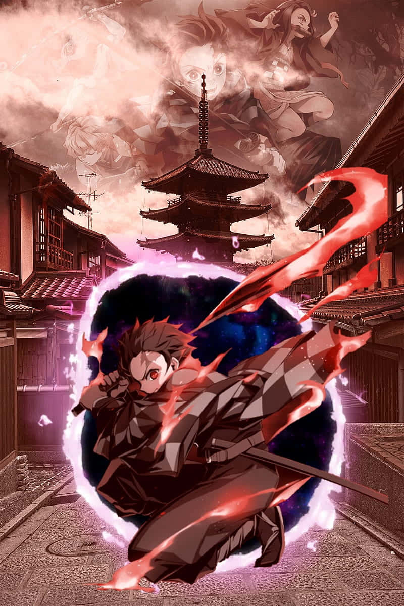Demon Slayer, iPhone 11, fiery anime warrior, SD Phone Wallpaper
