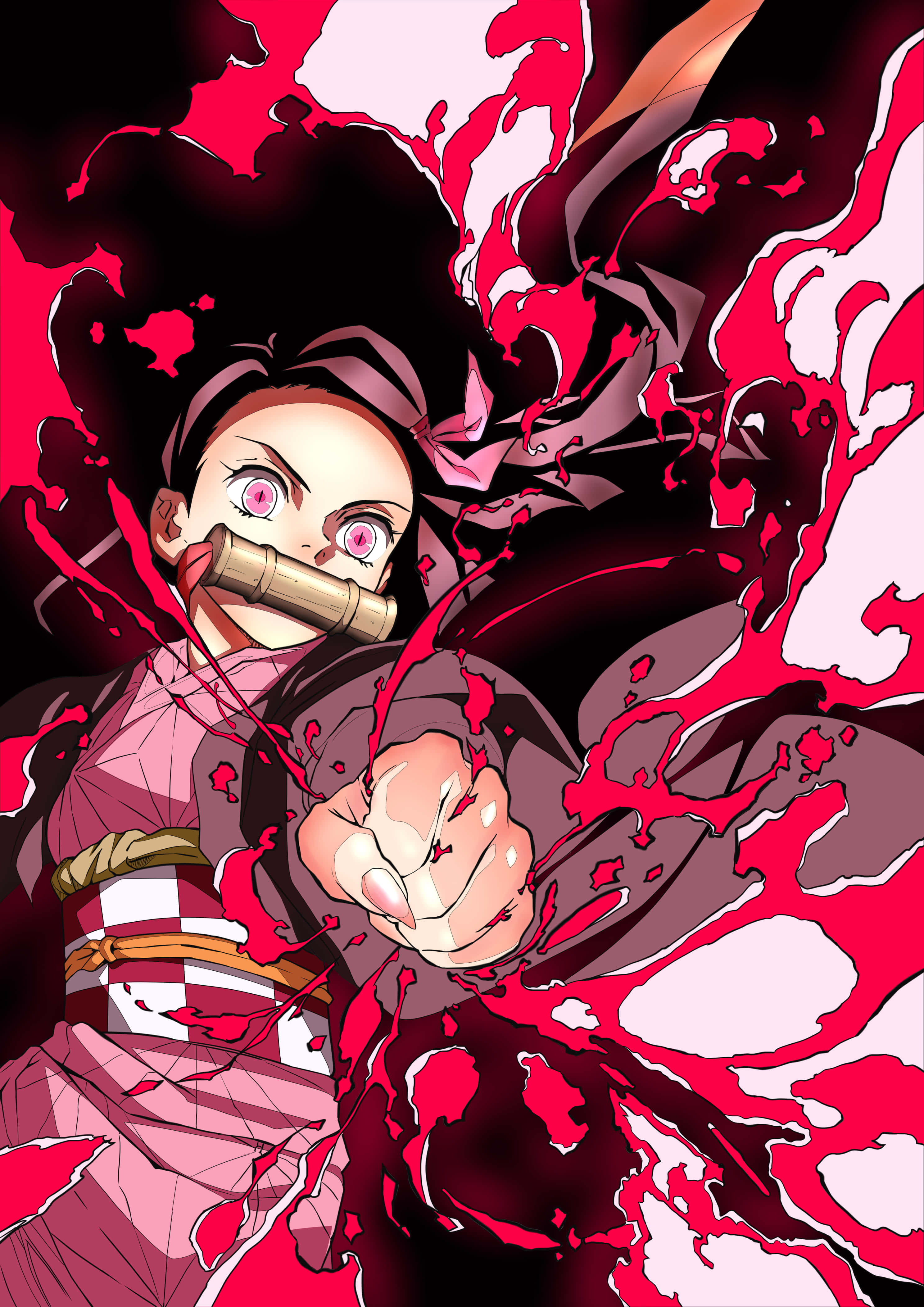 Demon Slayer, iPhone 11, pink kimono, 4K Phone Wallpaper