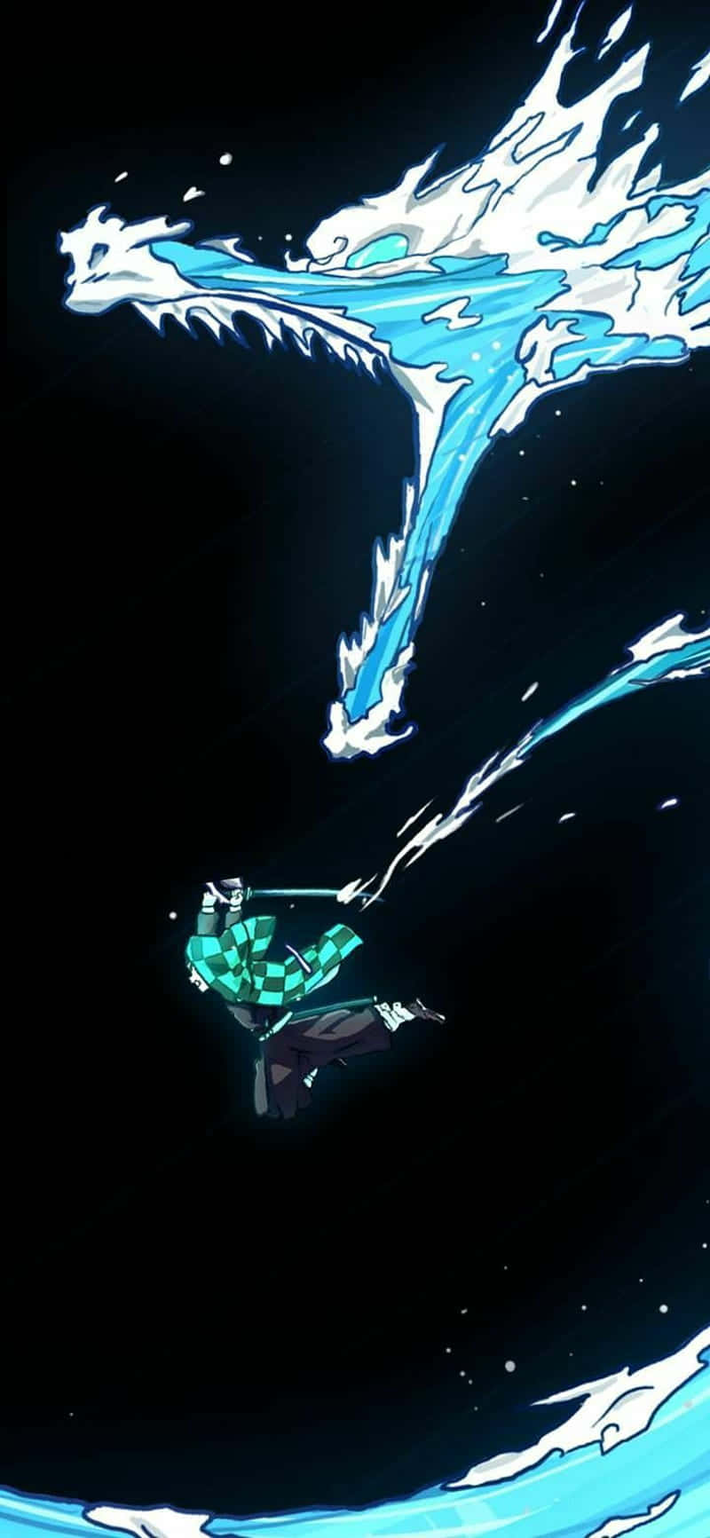 Demon Slayer, iPhone 11, glowing blue water dragon, HD Phone Wallpaper