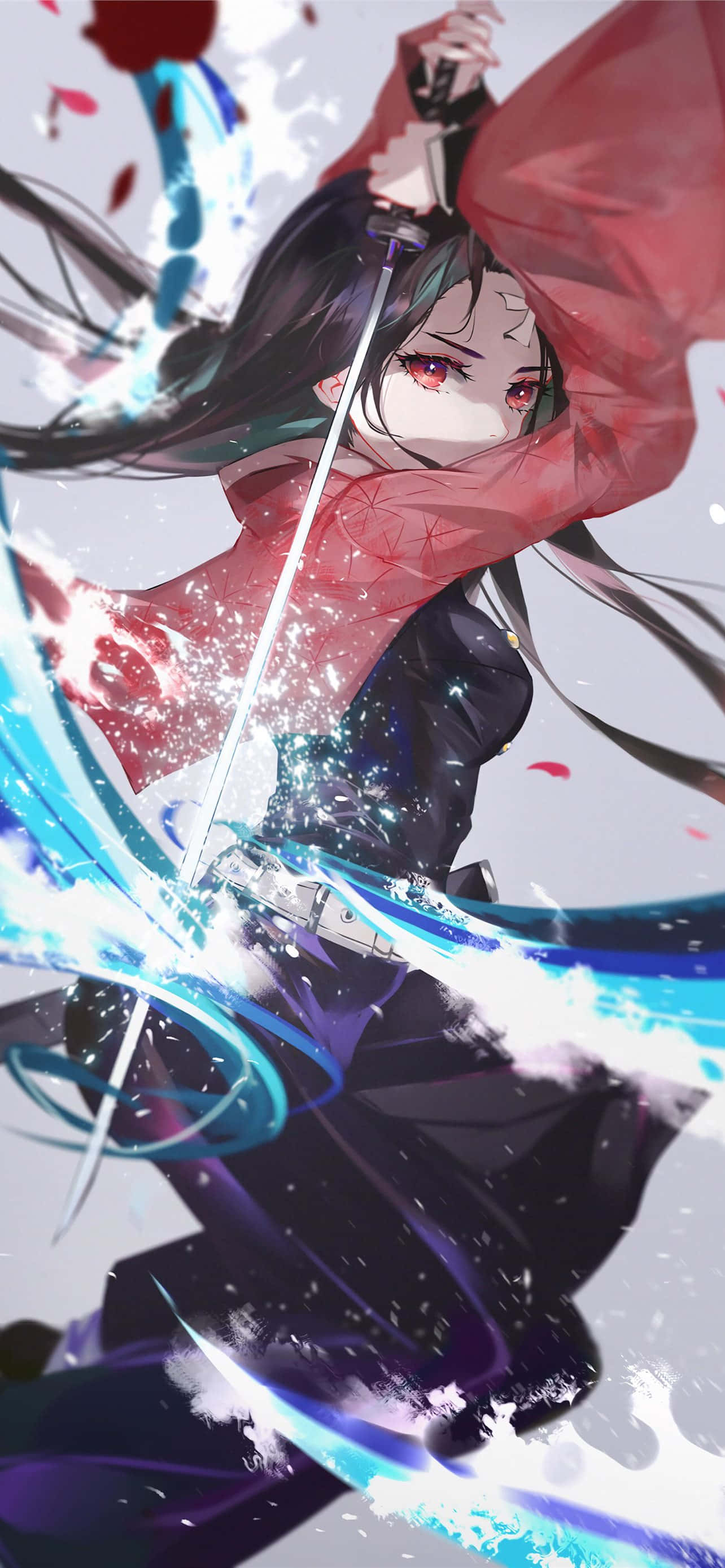 Demon Slayer, iPhone 11, red eyes, 2K Phone Wallpaper
