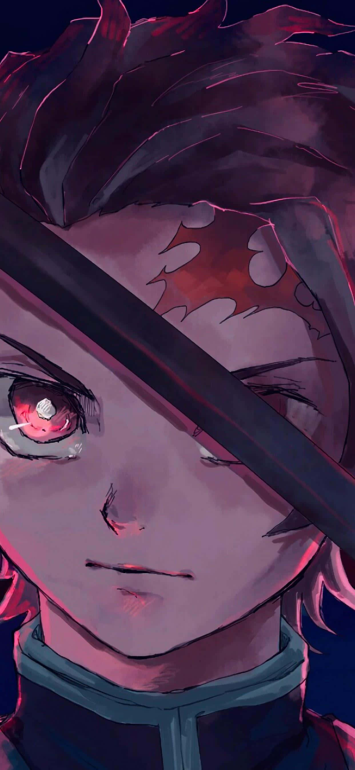 Demon Slayer, iPhone 11, glowing red eye, 2K Phone Wallpaper