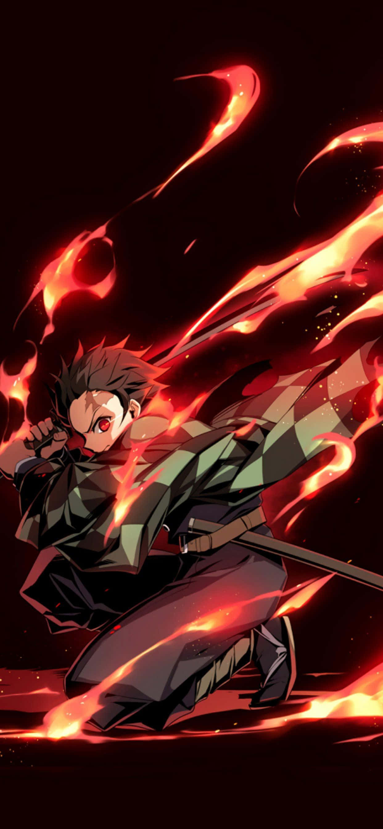 Demon Slayer, iPhone 11, fiery anime warrior, 2K Phone Wallpaper