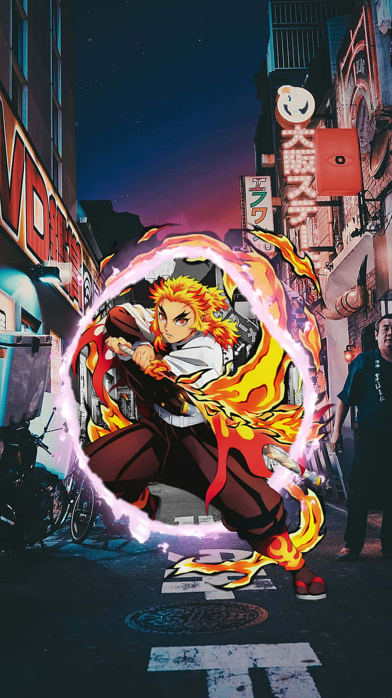 Demon Slayer, iPhone 11, neon-lit Tokyo alleyway, HD Phone Wallpaper