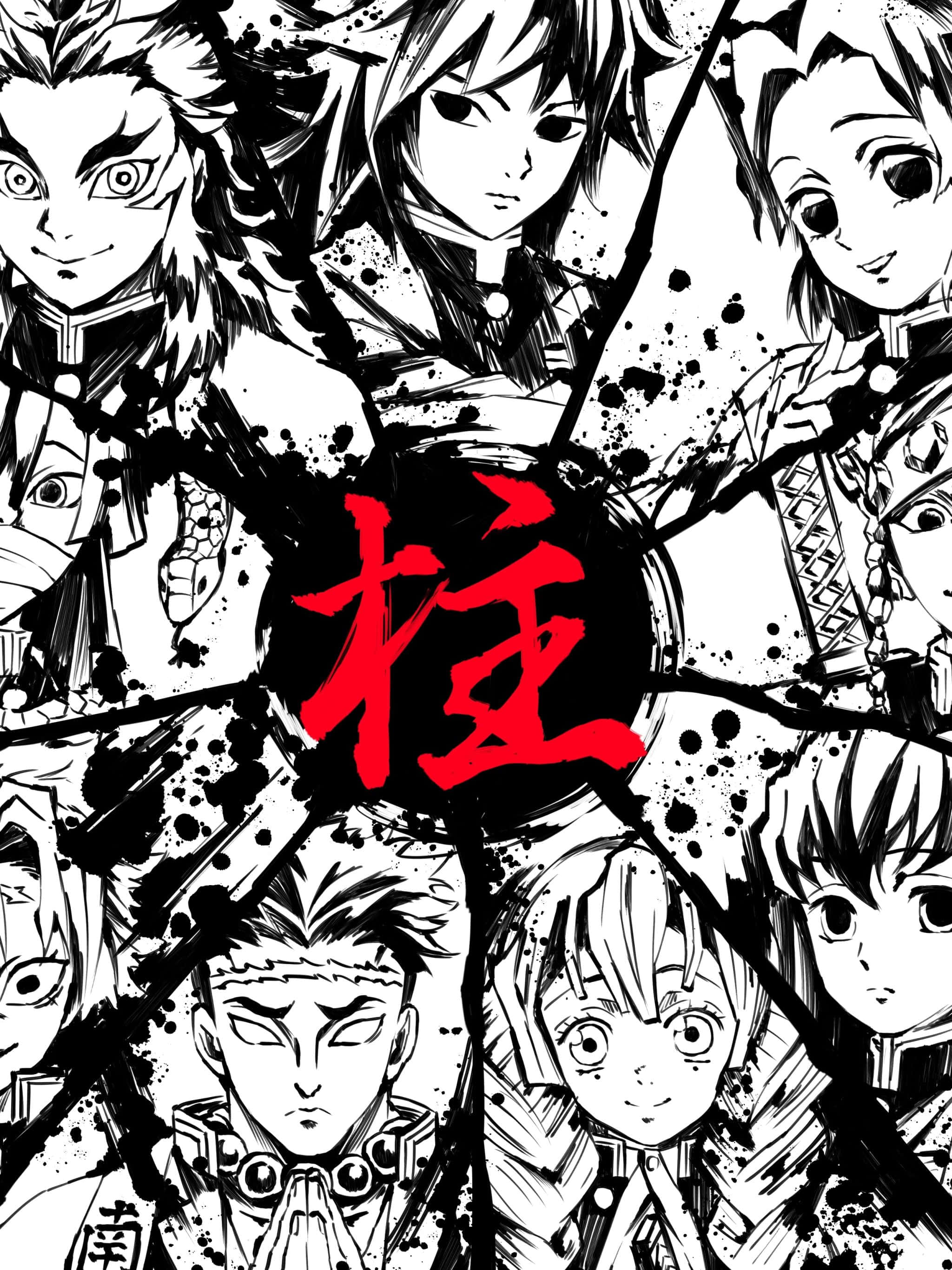 Demon Slayer, manga, black and white, 2K Phone Wallpaper