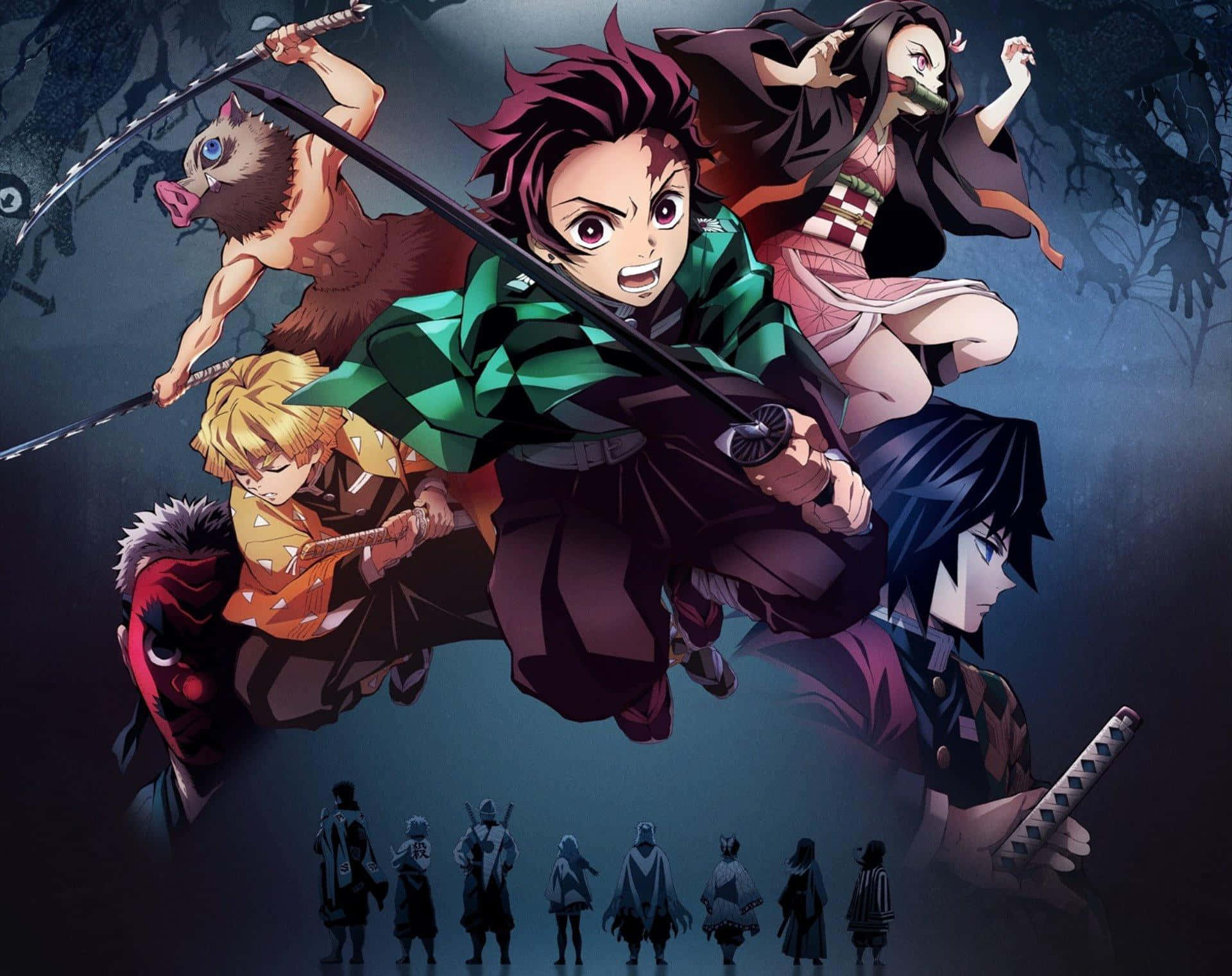 Demon Slayer Laptop, anime characters, combat poses, Full HD Desktop Wallpaper