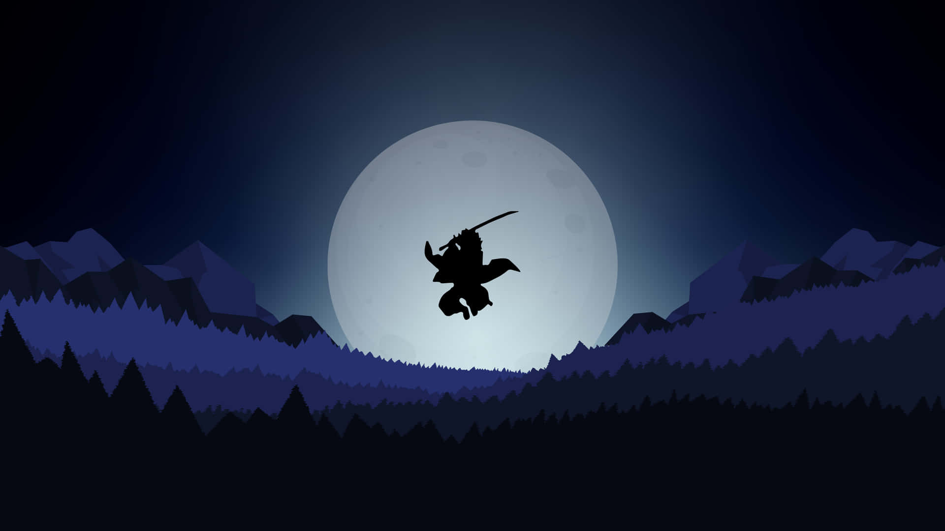 Demon Slayer, ninja silhouette, giant moon, Full HD Desktop Wallpaper