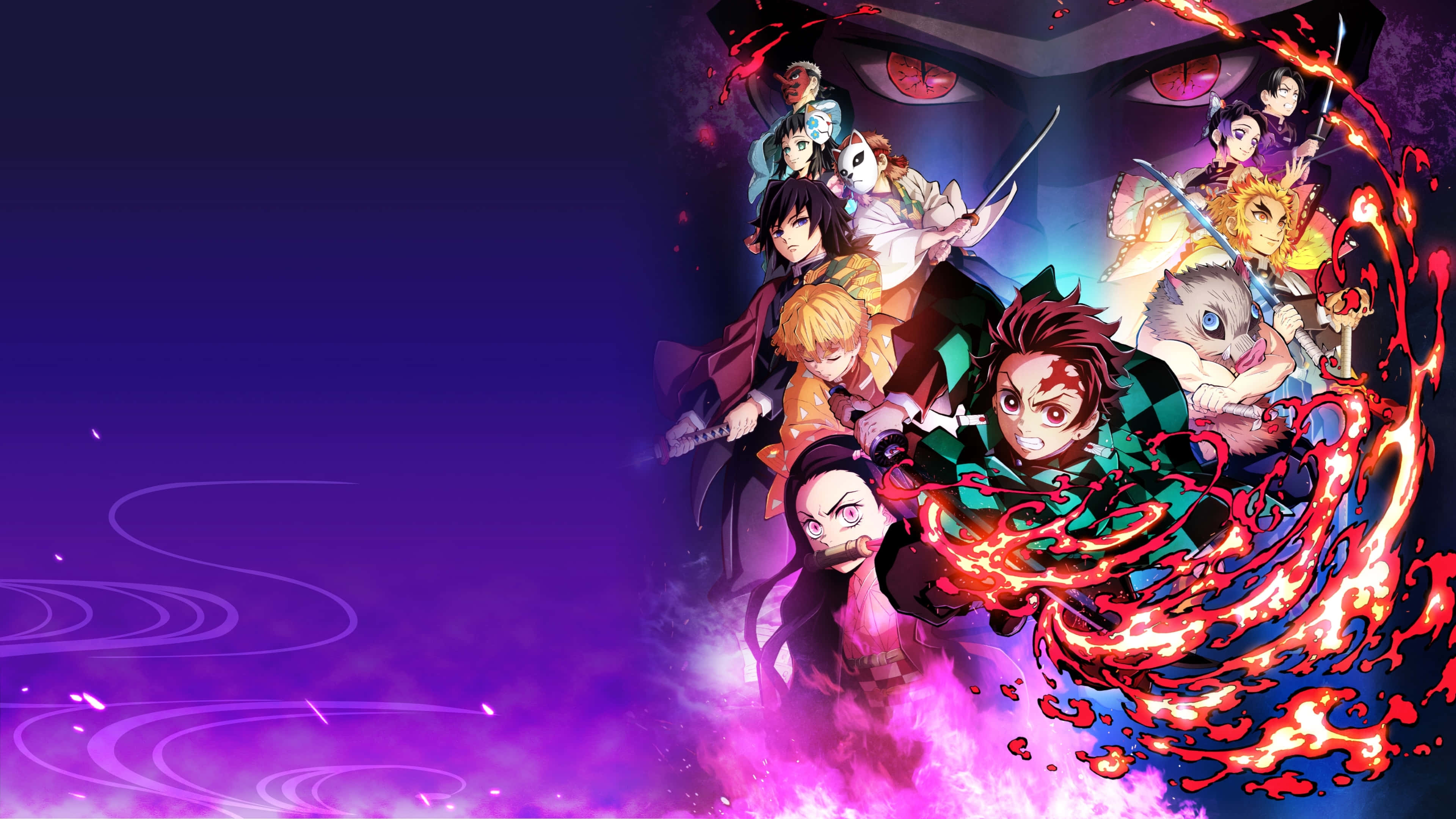 Demon Slayer, anime characters, dynamic battle pose, 4K Desktop Wallpaper