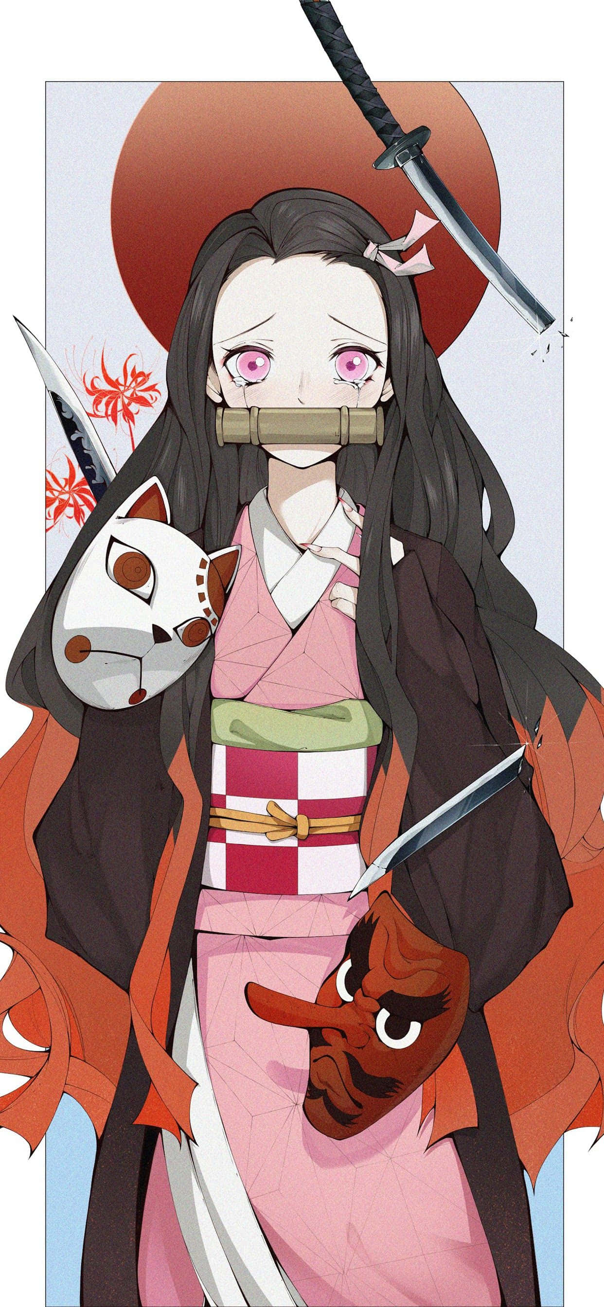 Demon Slayer, iPhone 11, pink eyes, 2K Phone Wallpaper