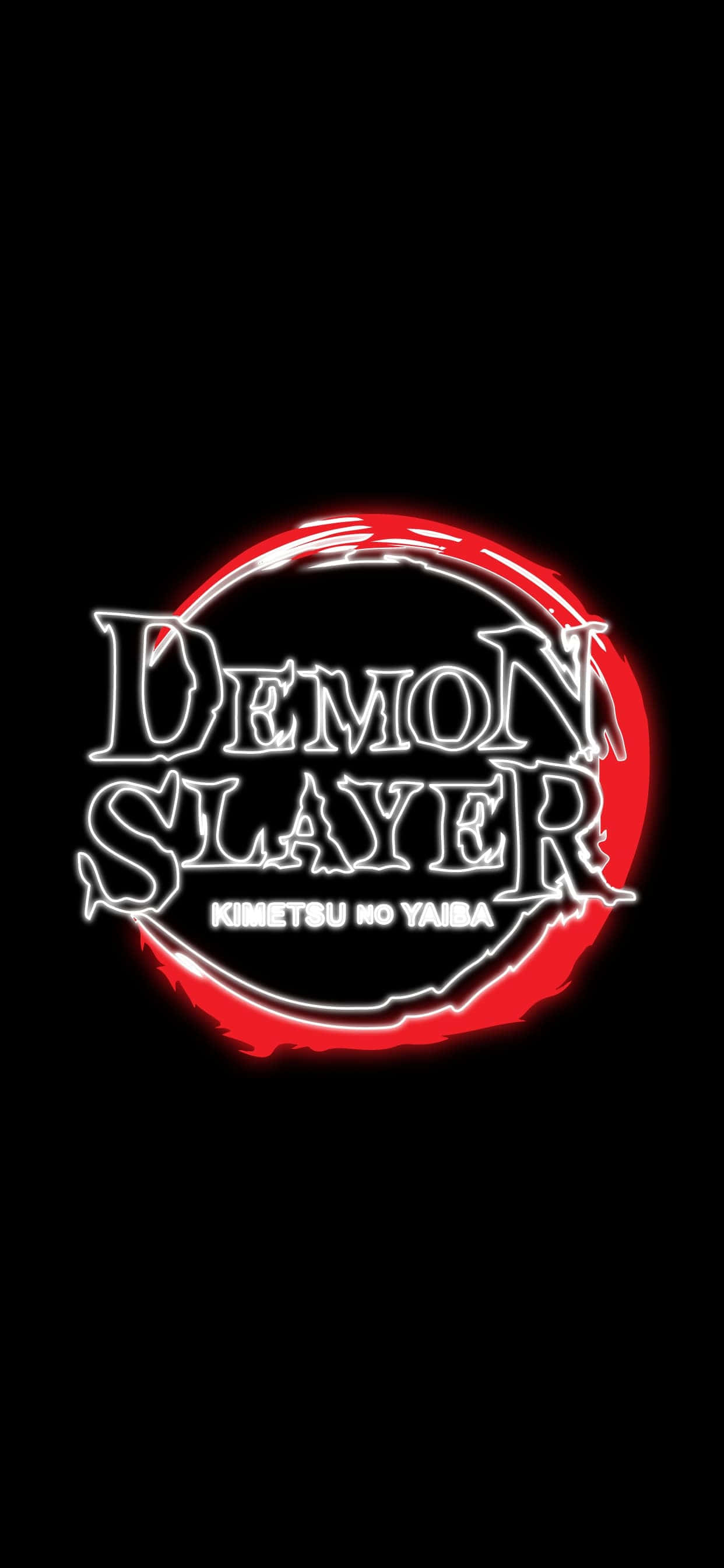 Demon Slayer, jagged red circle, stark black background, 2K Phone Wallpaper