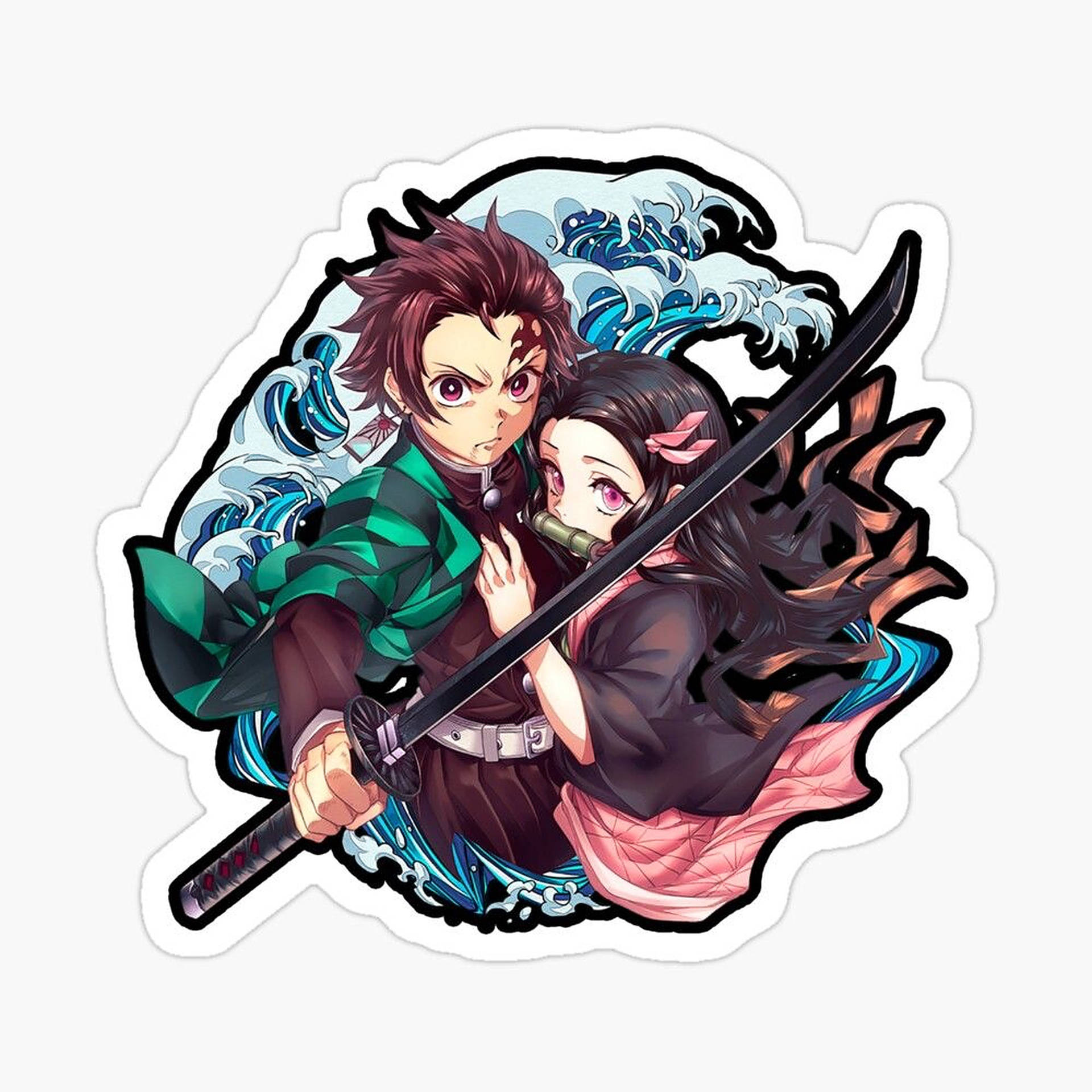 Demon Slayer Logo, anime characters, swords, Full HD Desktop Wallpaper